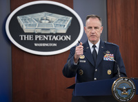 Pentagon spokesman Air Force Brig. Gen. Patrick Ryder speaks during a briefing on Jan. 17. On Thursday, he said a suspected Chinese spy balloon is "currently traveling at an altitude well above commercial air traffic and does not present a military or physical threat to people on the ground."