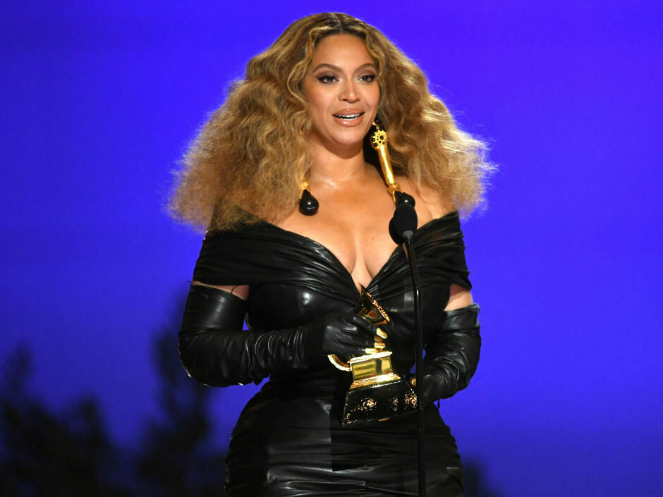 Beyoncé, accepting the Best R&B Performance award during the 63rd annual Grammy Awards held in Los Angeles in March 2021. (Getty Images)