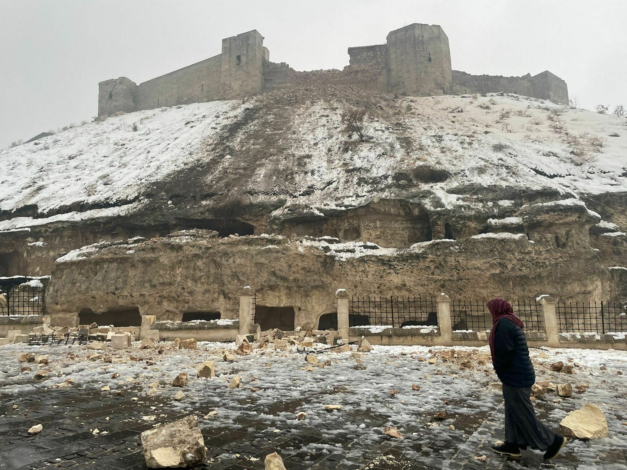 Gaziantep Castle, a historic site and tourist attraction in southeastern Turkey, sustained significant damage in Monday's earthquake. (Anadolu Agency via Getty Images)