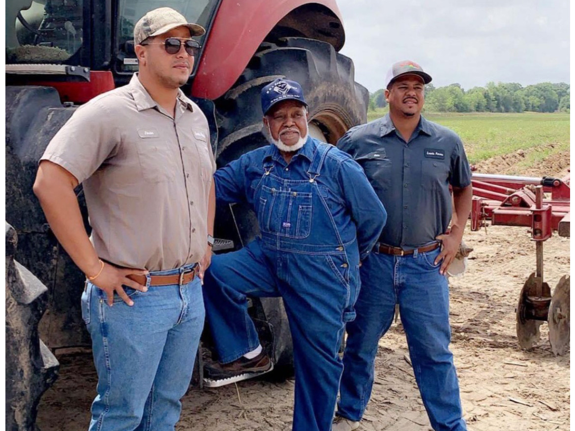 Jordan Lewis, Eddie Lewis Sr. and Eddie Lewis III standing on the ground of their Louisiana farm. (Eddie Lewis)