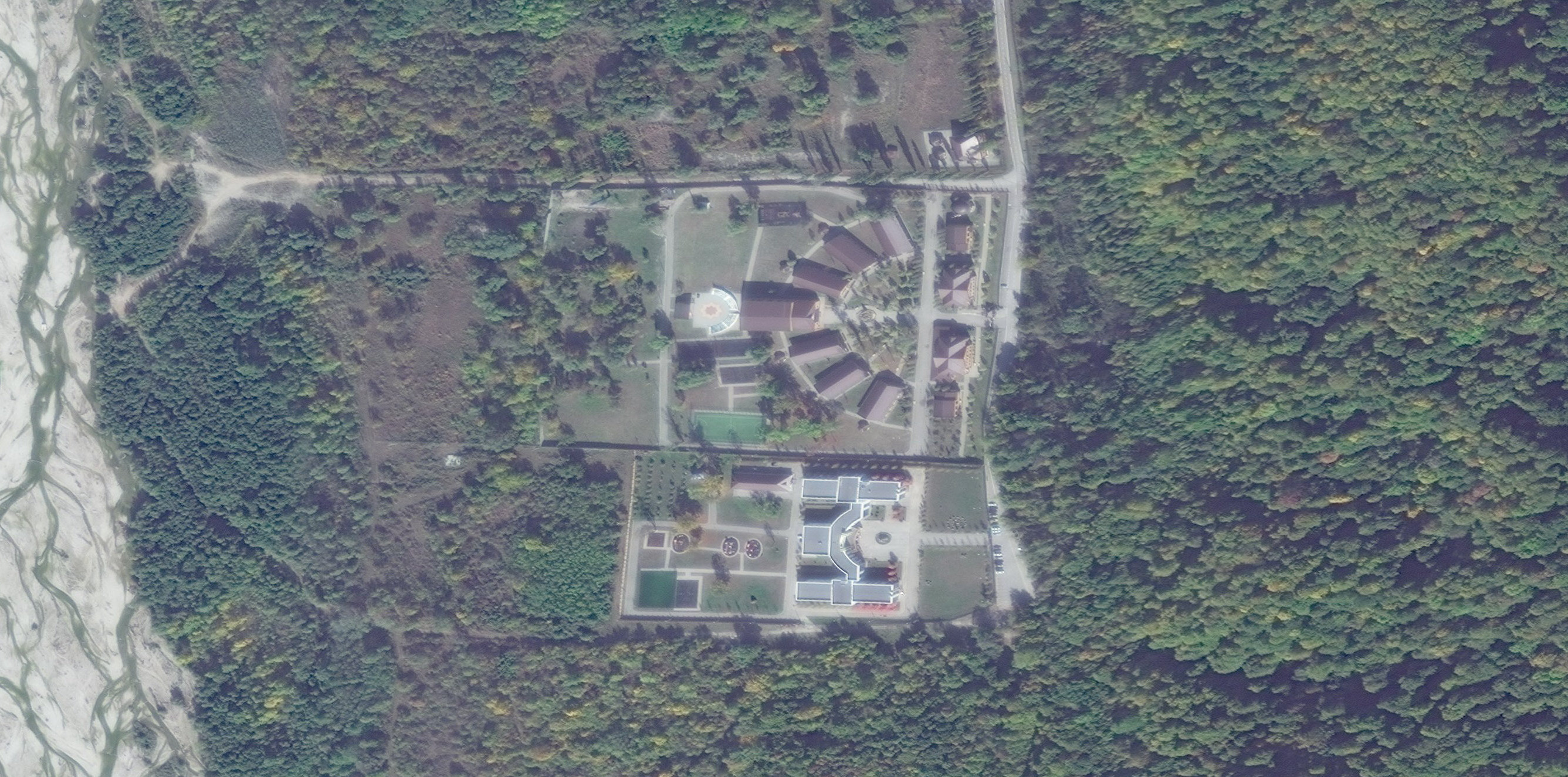 A commercial satellite image of a facility known as Gornyi Kluch, or "Mountain Key," in October 2022. The camp is one of more than 40 locations in Russia verified by a team of researchers at Yale University to have been part of Russia's system of camps for and adoptions of children from Ukraine.