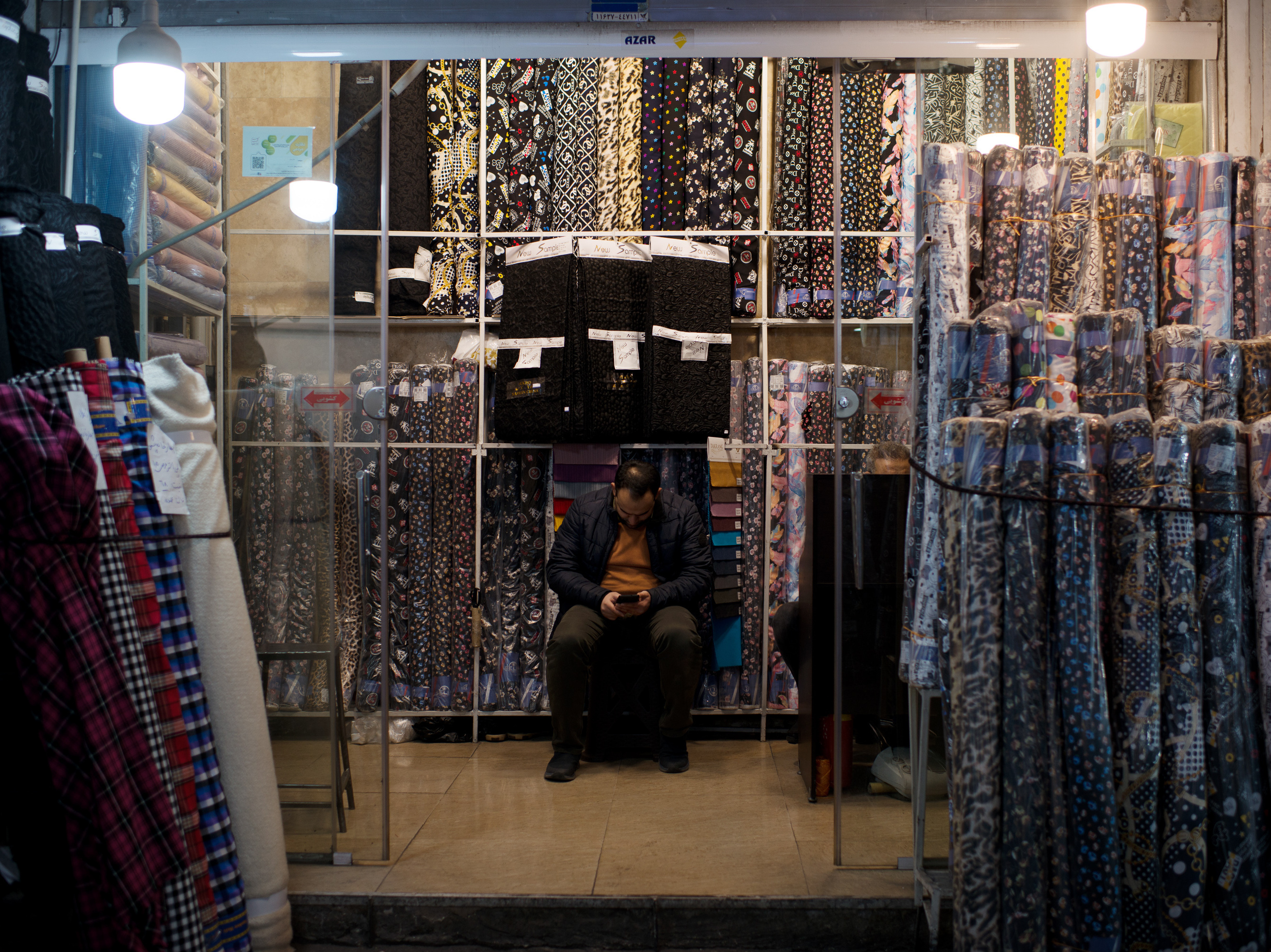 The view inside a textile shop at the Grand Bazaar in Tehran.