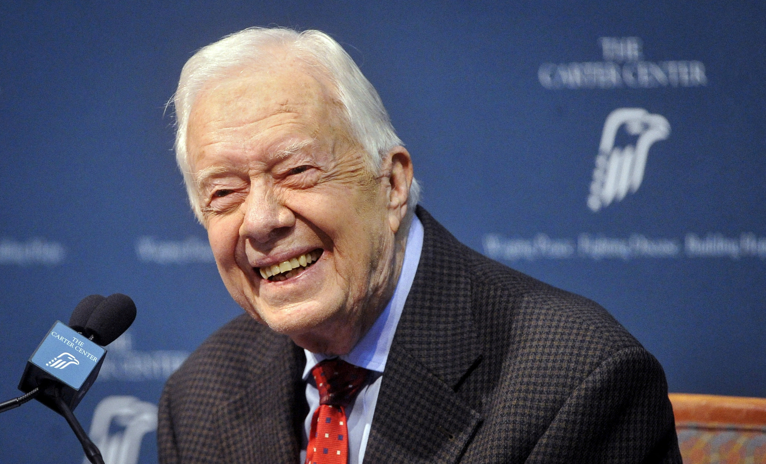 Former U.S. President Jimmy Carter takes questions from the media during a news conference at the Carter Center in Atlanta on Aug. 20, 2015.