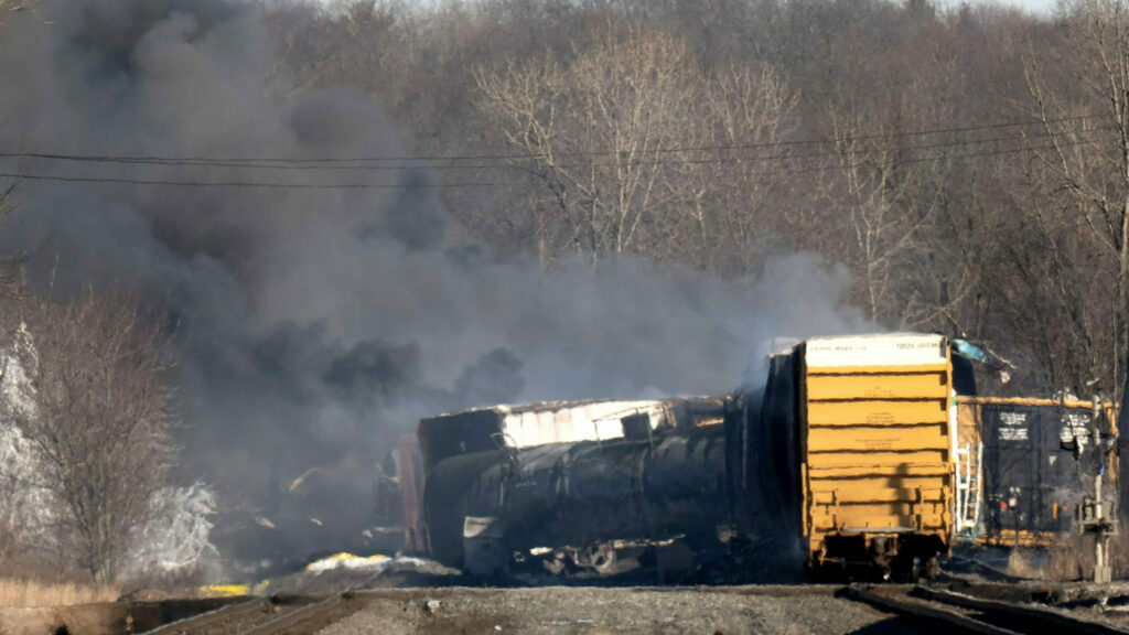 Smoke rises from a derailed cargo train in East Palestine, Ohio. (AFP via Getty Images)