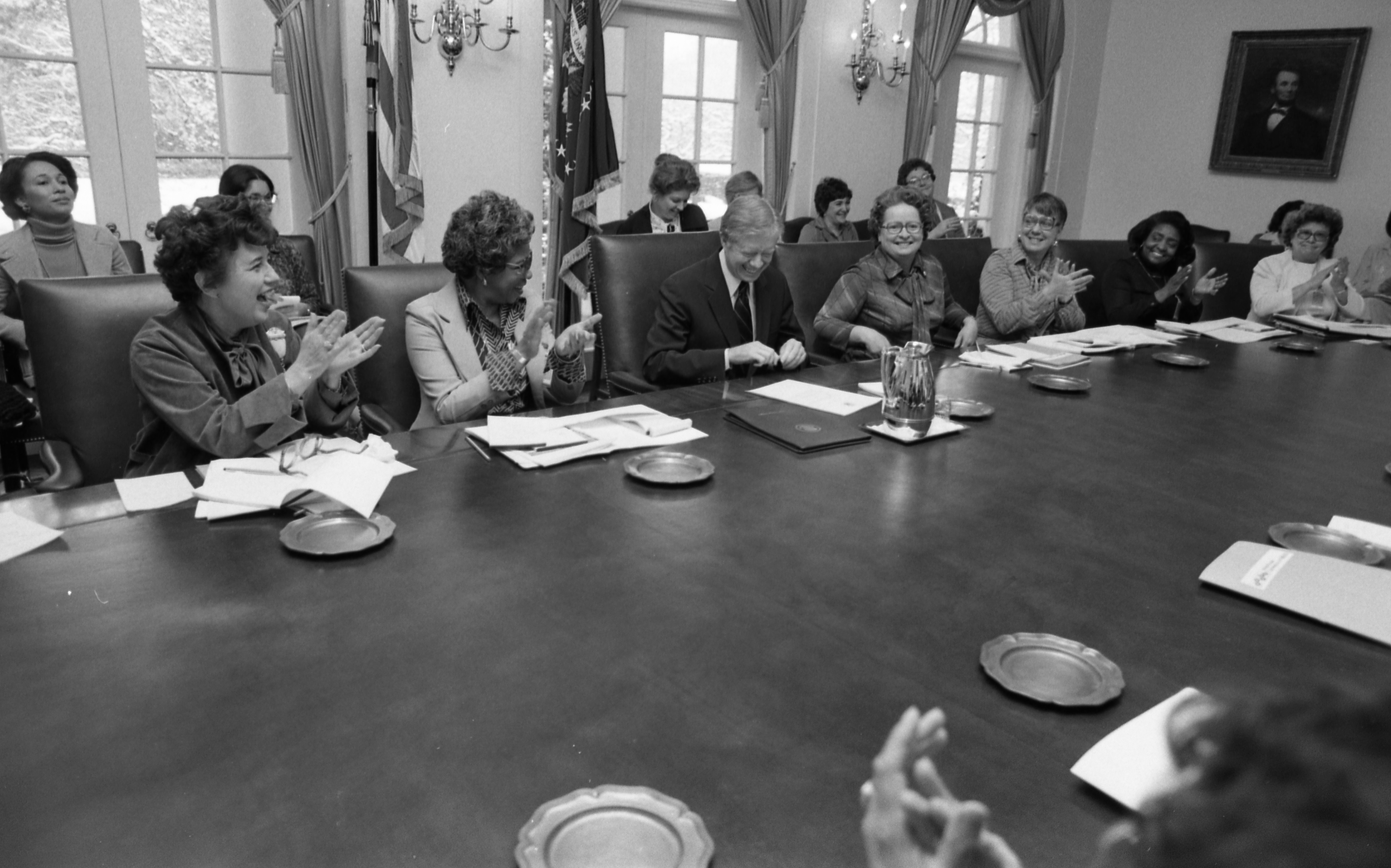 President Jimmy Carter signs a proclamation designating March 2-8, 1980, as the first national Women's History Week. (National Archives)