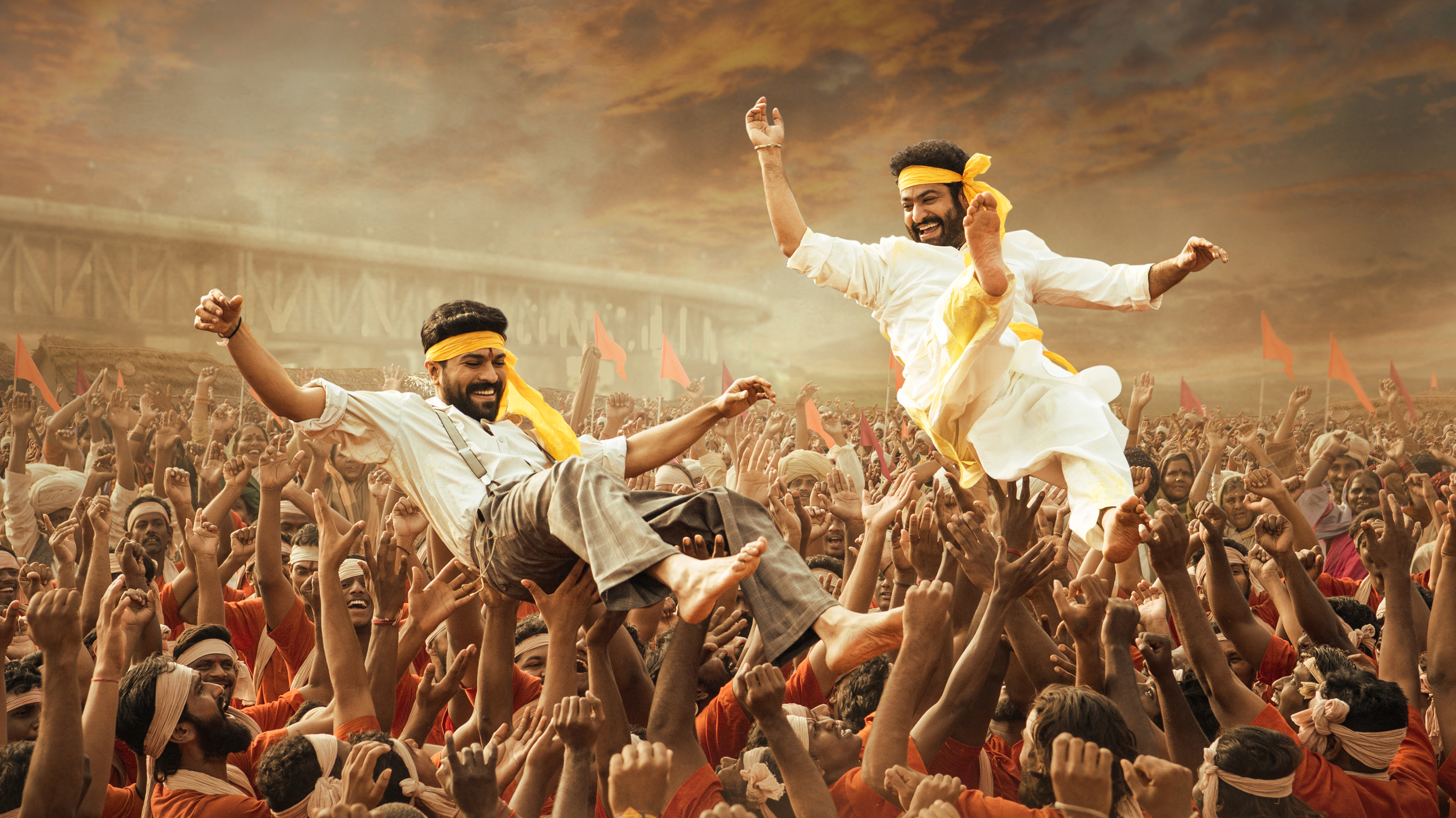 Ram Charan and N.T. Rama Rao Jr. in <em>RRR. </em>The film's song &quot;Naatu Naatu&quot; was nominated for an Oscar. (DVV Entertainment & Variance Films)