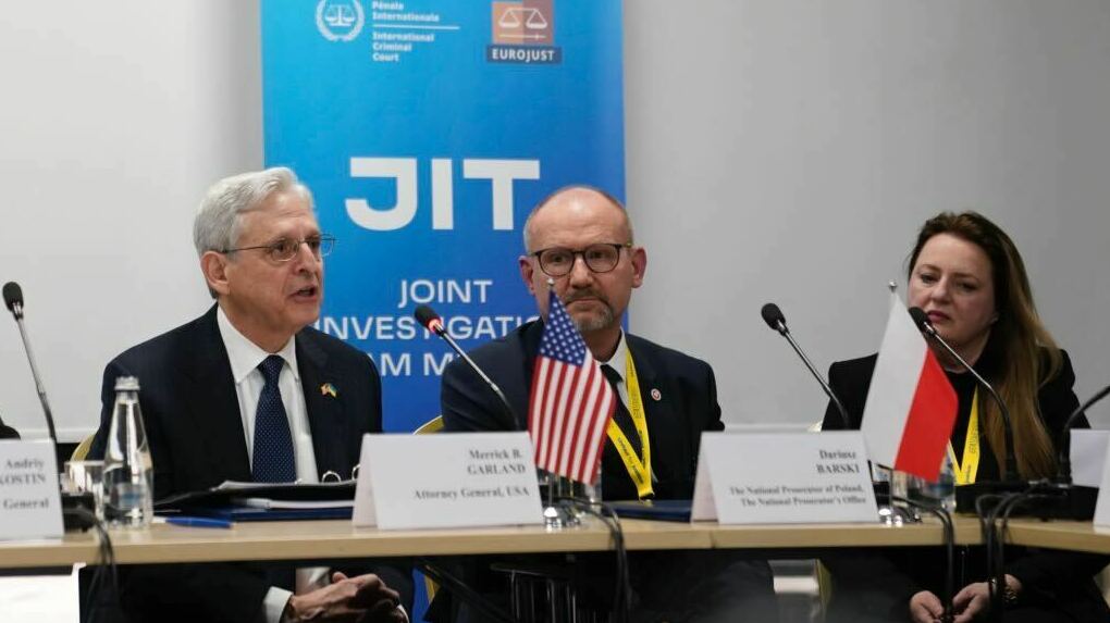 Attorney General Merrick Garland attends the United for Justice International Conference in Lviv, Ukraine on Friday.