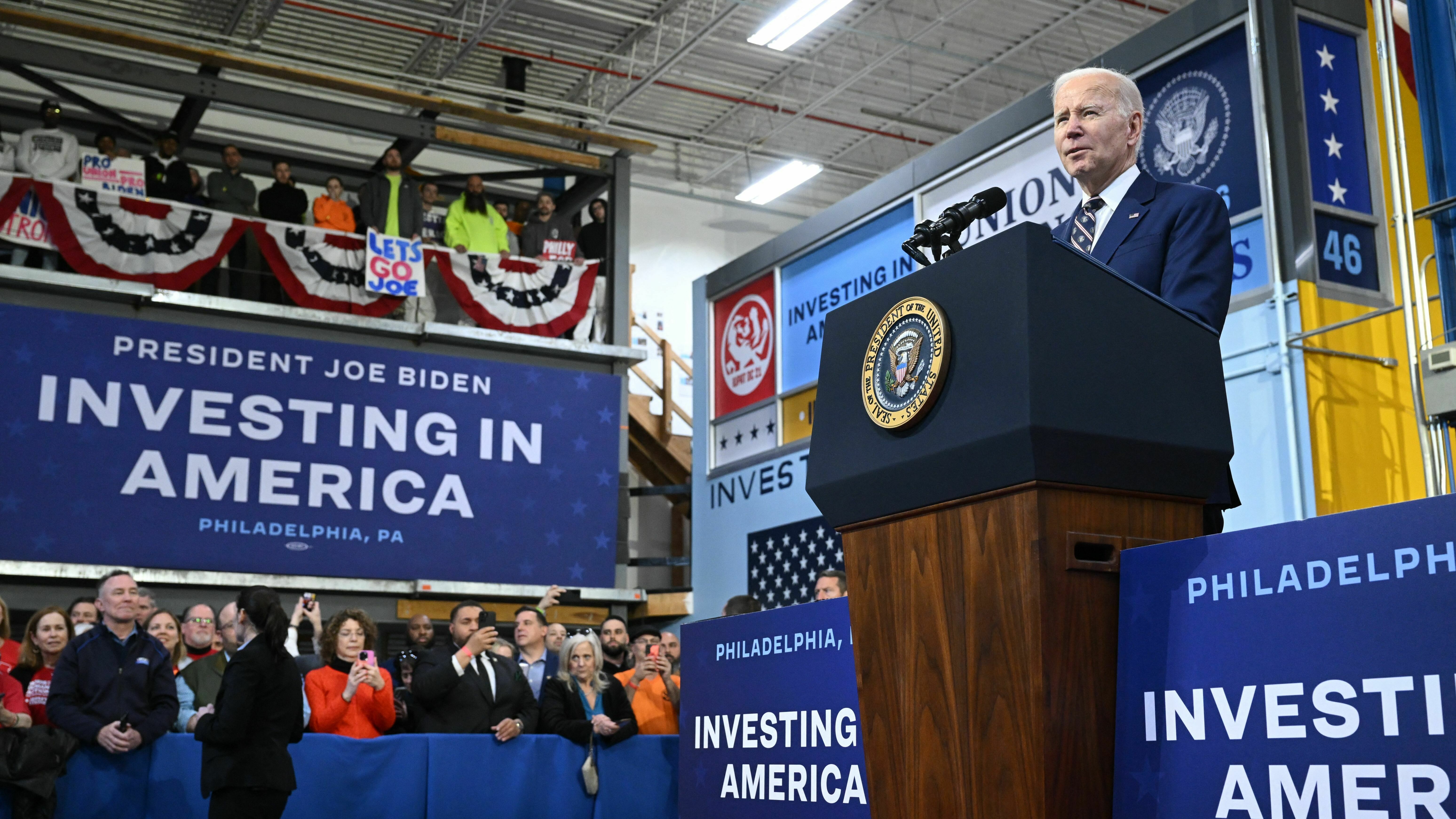 President Biden revealed his budget plan for the 2024 fiscal year at a union hall in Philadelphia Thursday. Republicans have called the plan, which includes investments in child care and education, &quot;unserious.&quot; (AFP via Getty Images)