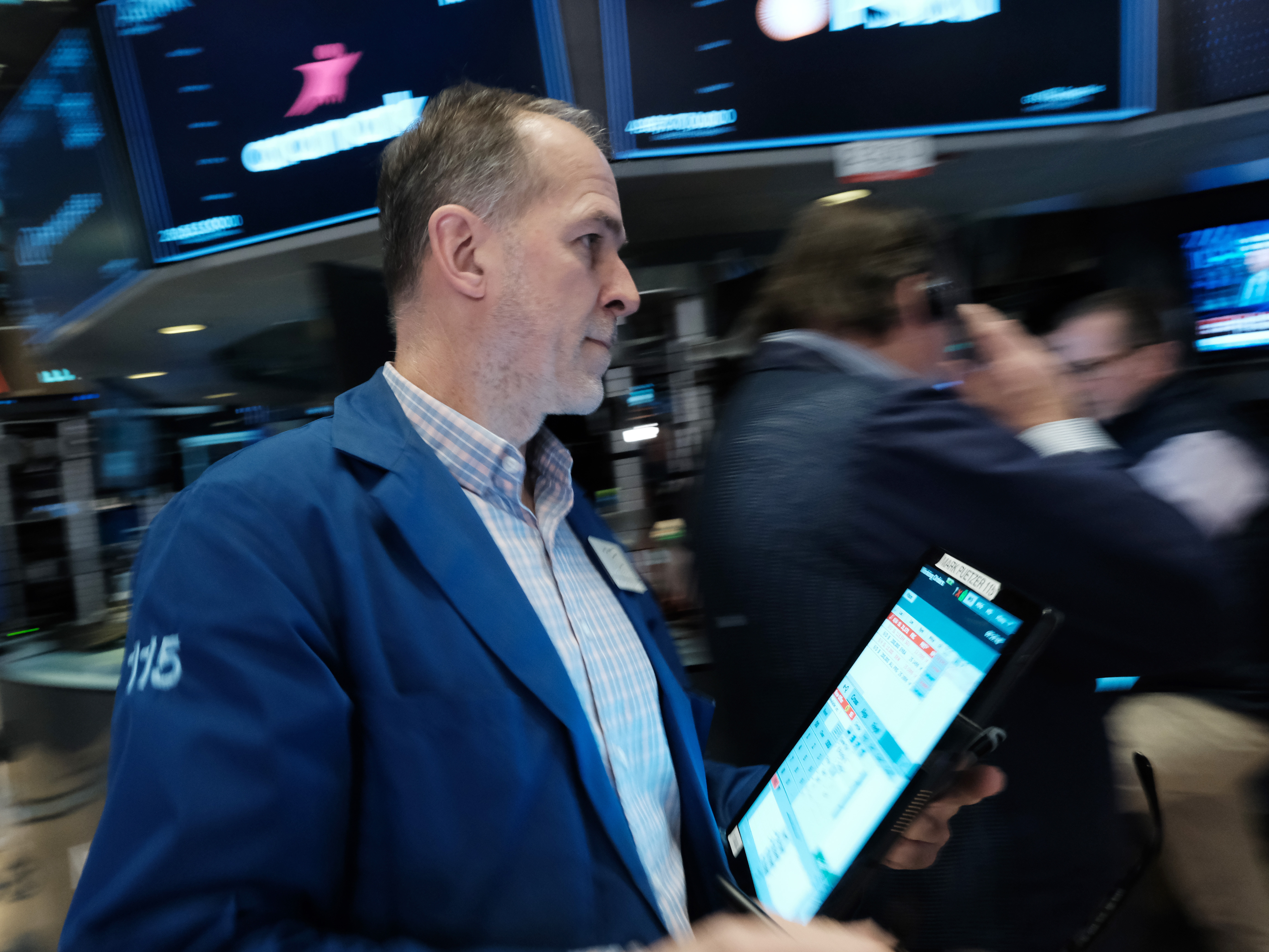 Traders work on the floor during morning trading at the New York Stock Exchange (NYSE) in New York City on March 10, 2023. Bank shares slumped on Monday despite U.S. regulator action to protect deposits at Silicon Valley Bank and Signature Bank. (Getty Images)