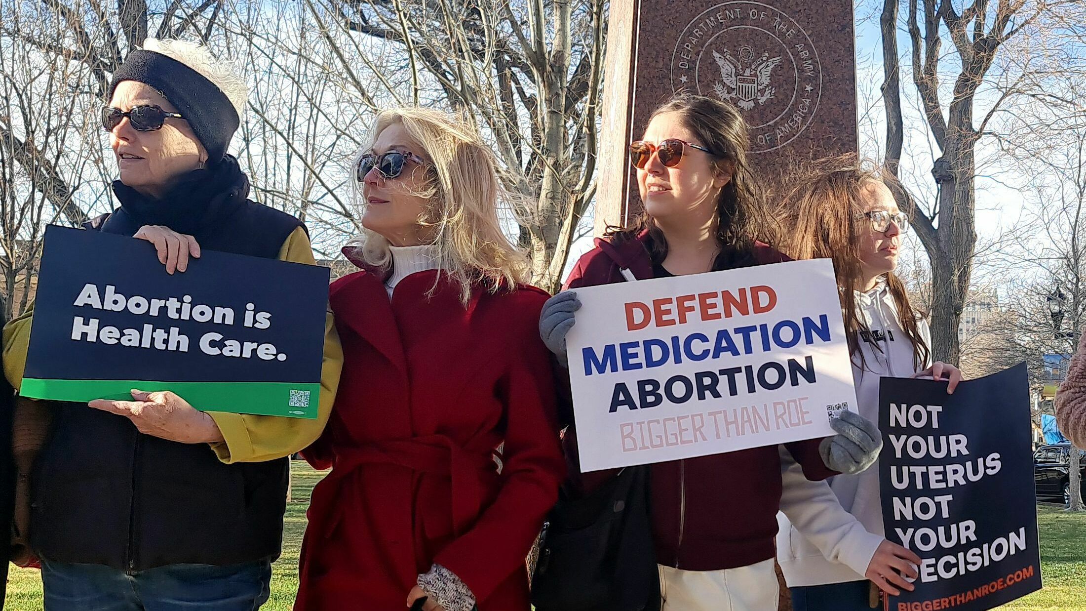 Abortion rights advocates gather in front of the J. Marvin Jones Federal Building and Courthouse in Amarillo, Texas, on Wednesday. U.S. abortion opponents are hoping to get a national ban on a widely used abortion pill through their lawsuit against the FDA.