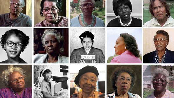 A photo collage of the women of the Montgomery Bus Boycott 