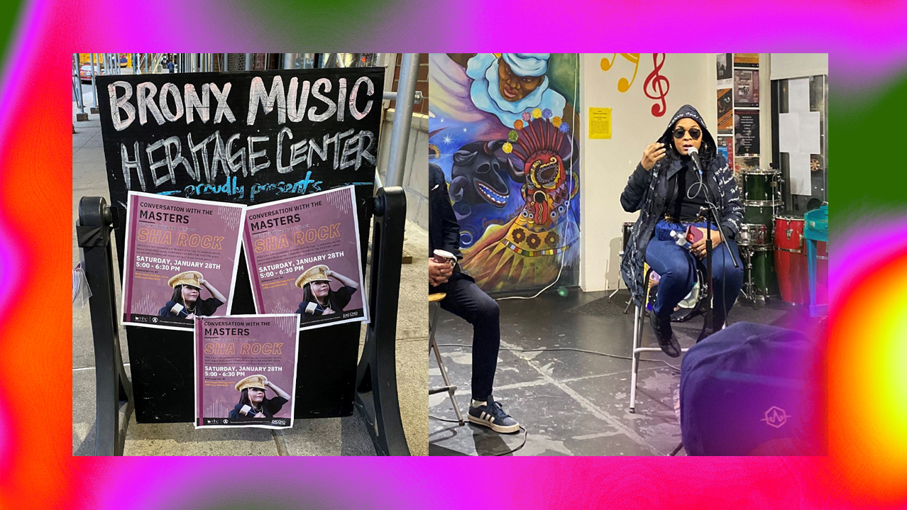 'You gotta fight and fight and fight for your legacy' 9 Sha-Rock tells her story to a crowd at the Bronx Music Heritage Center, 2023.
