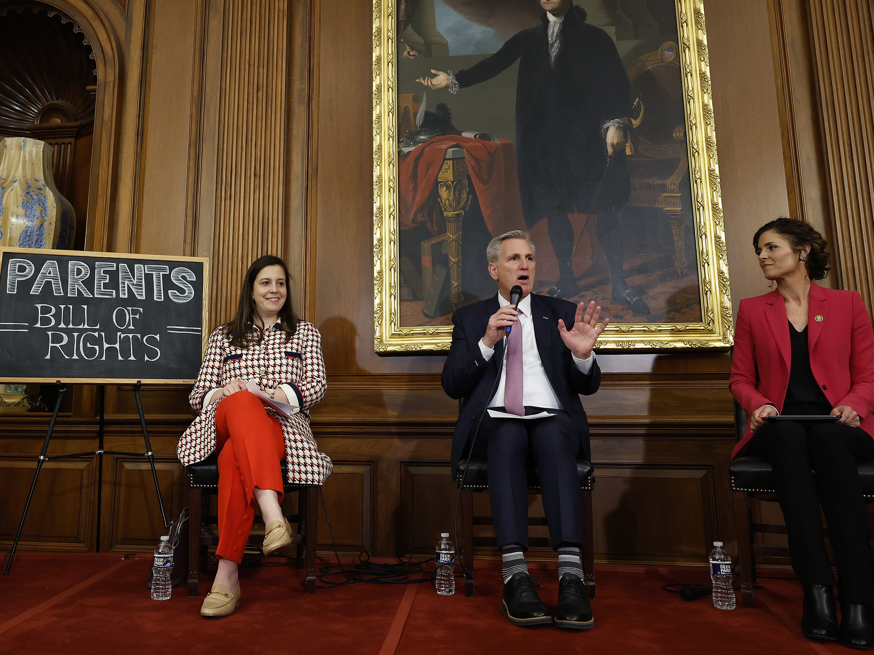 Rep. Elise Stafanik, R-N.Y., Speaker of the House Kevin McCarthy and Rep. Julia Letlow, R-La., held an event to introduce the Parents Bill of Rights Act at the U.S. Capitol on March 1. (Getty Images)