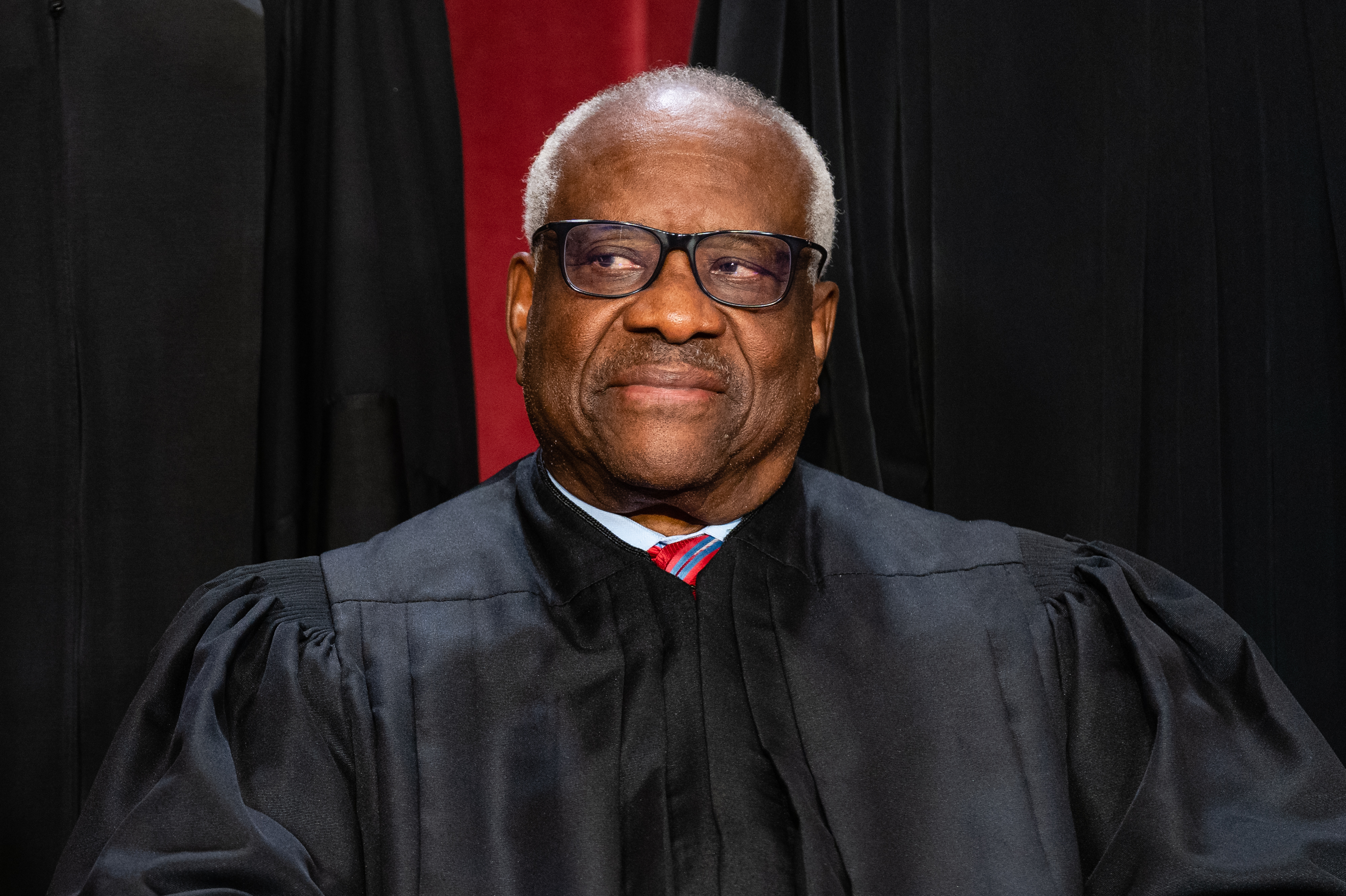 Associate Justice Clarence Thomas during the formal group photograph at the Supreme Court in Washington, D.C., on Oct. 7, 2022. (Bloomberg via Getty Images)