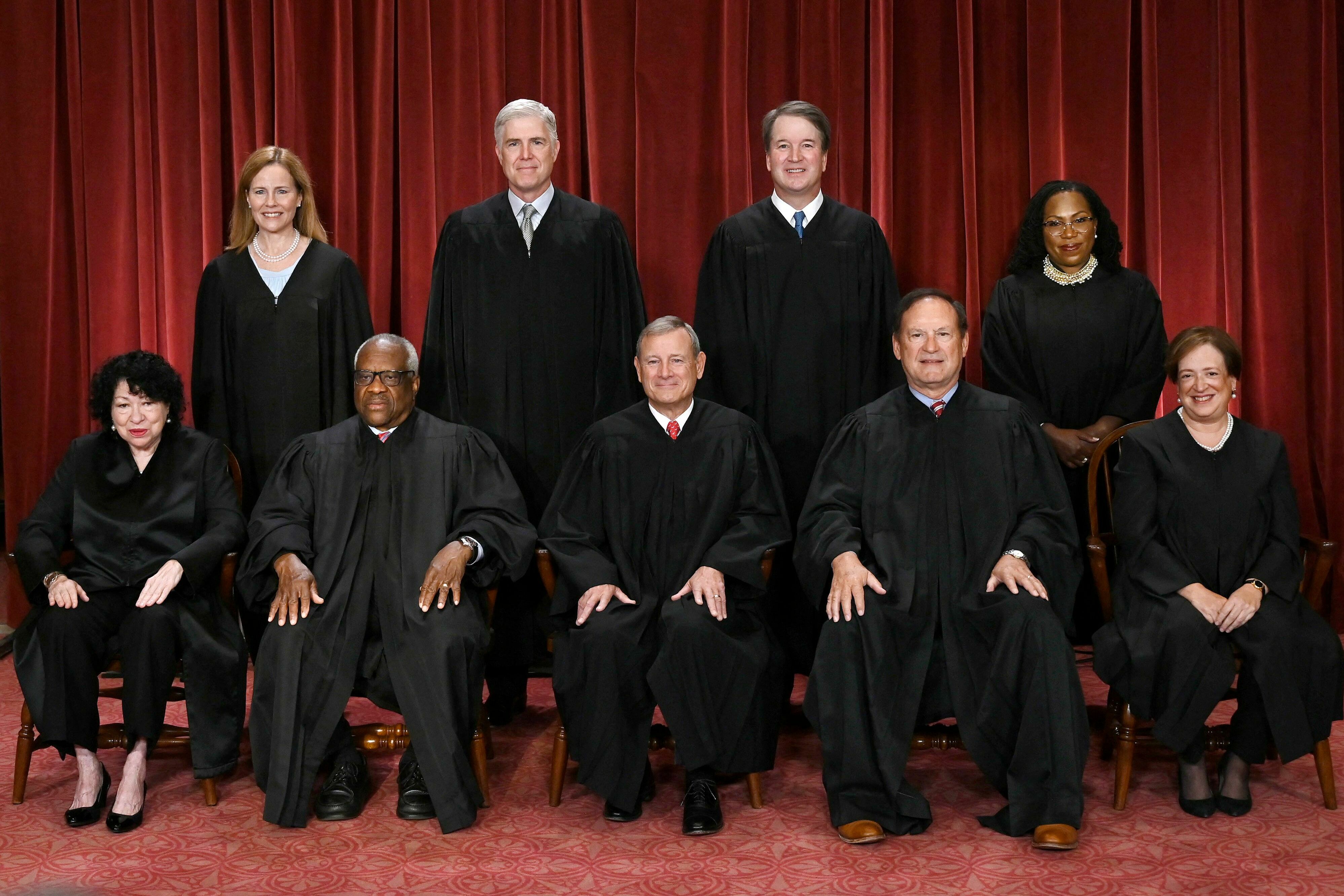 Justices of the US Supreme Court pose for their official photo on October 7, 2022. (AFP via Getty Images)