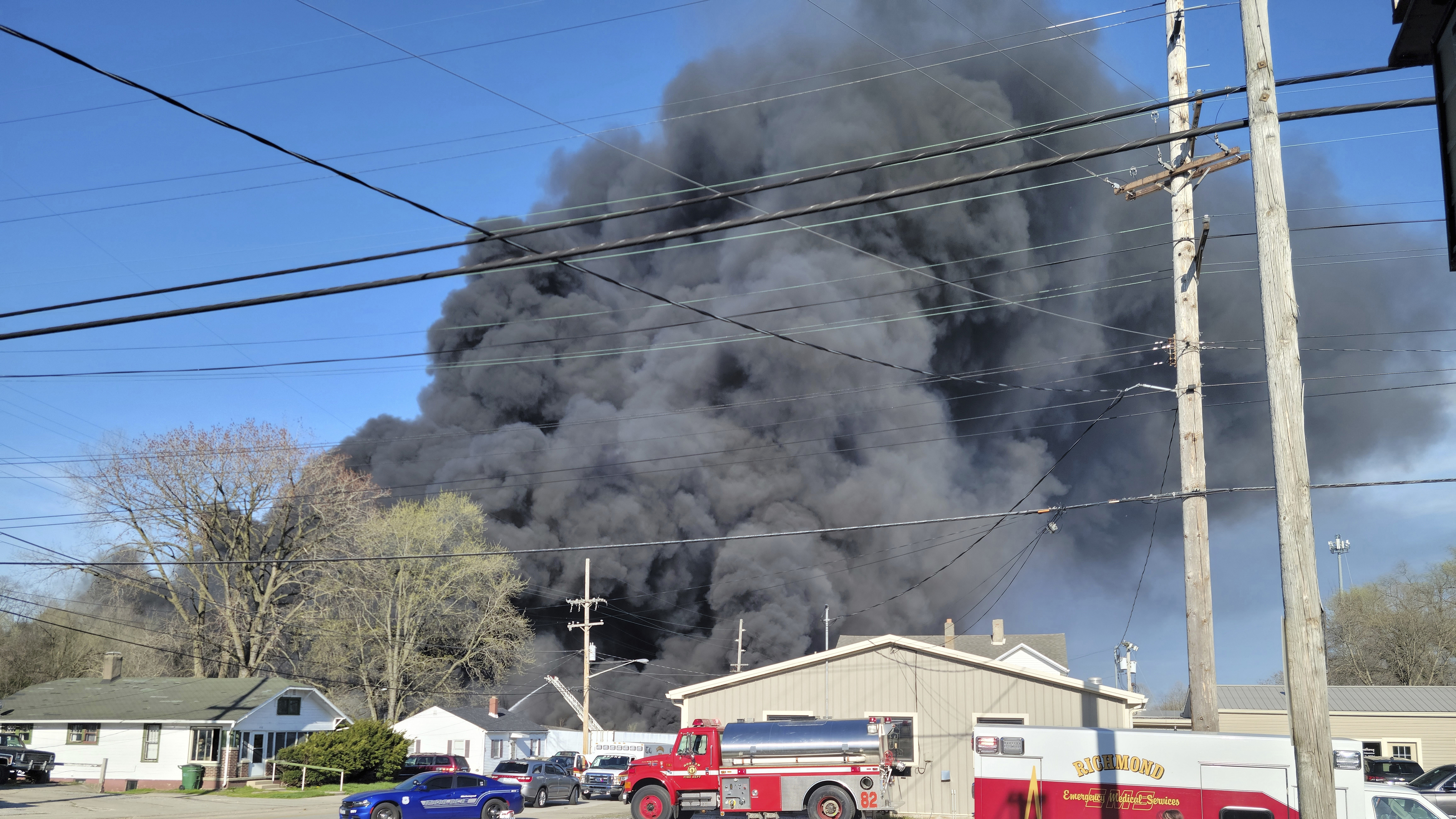 An industrial fire in Indiana sends massive clouds of black smoke into the sky