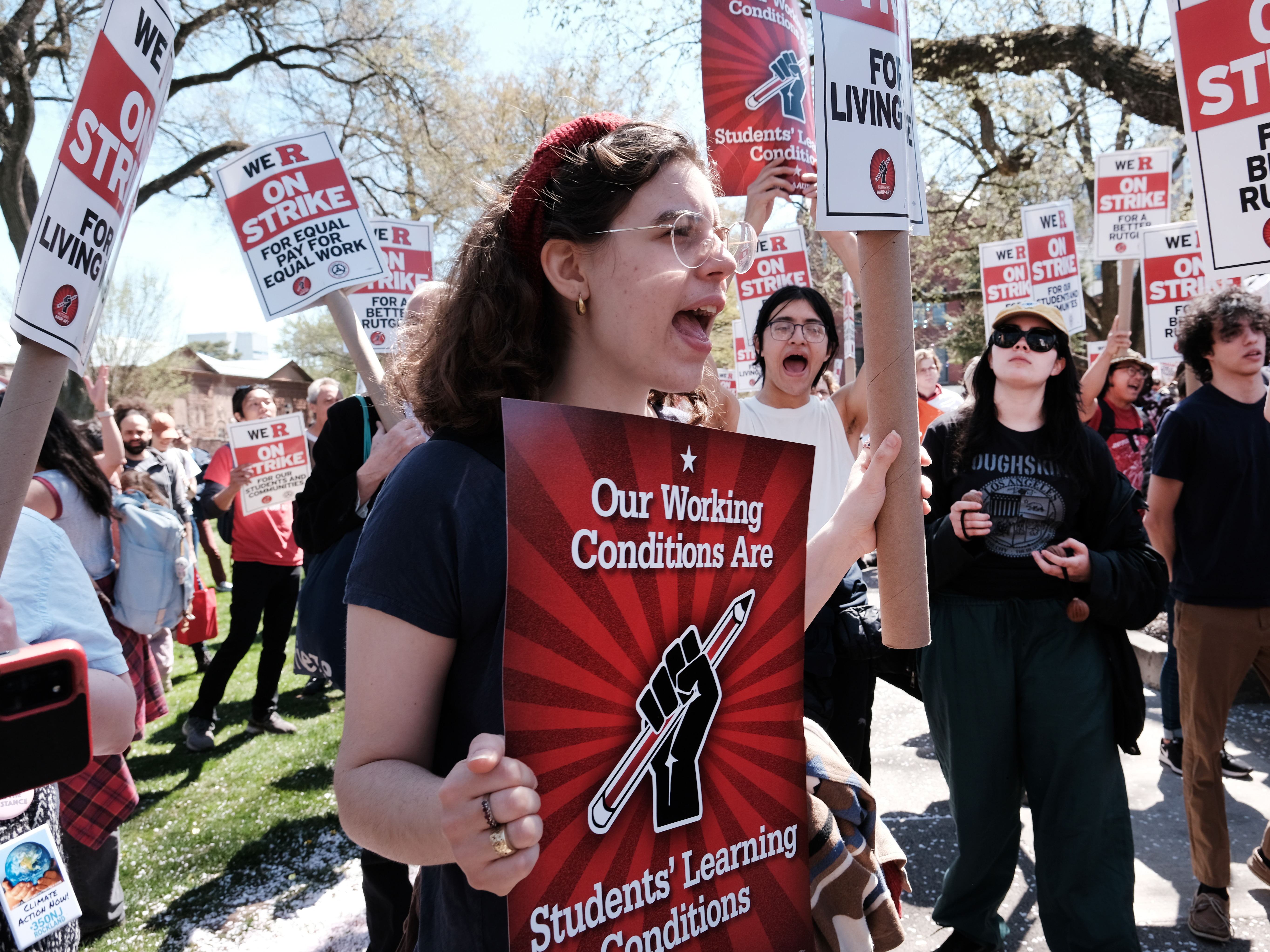Rutgers students and faculty participate in a strike at the university's main campus on Monday. (Getty Images)