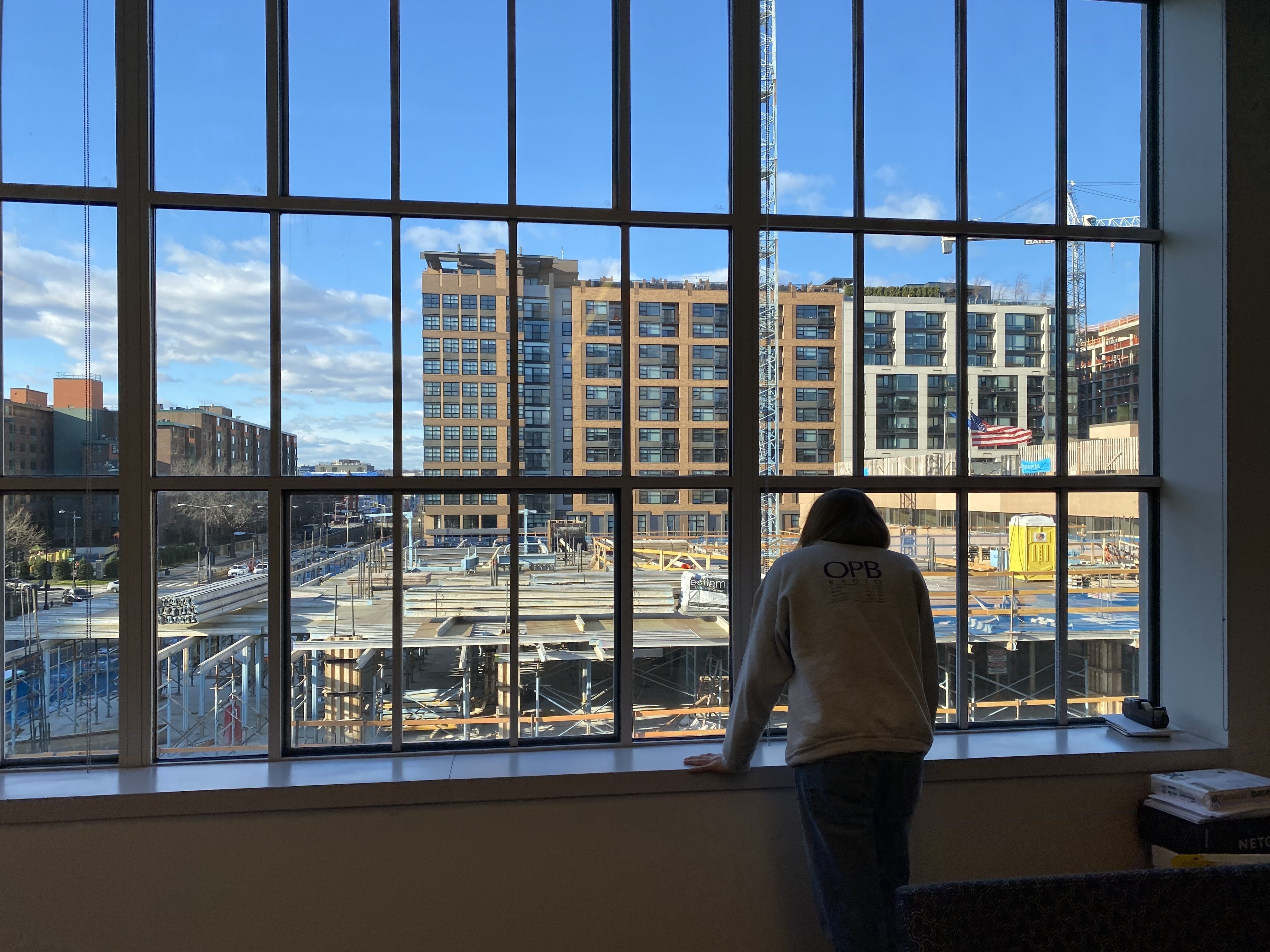 Graham Rebhun looks out the windows at the former pit.