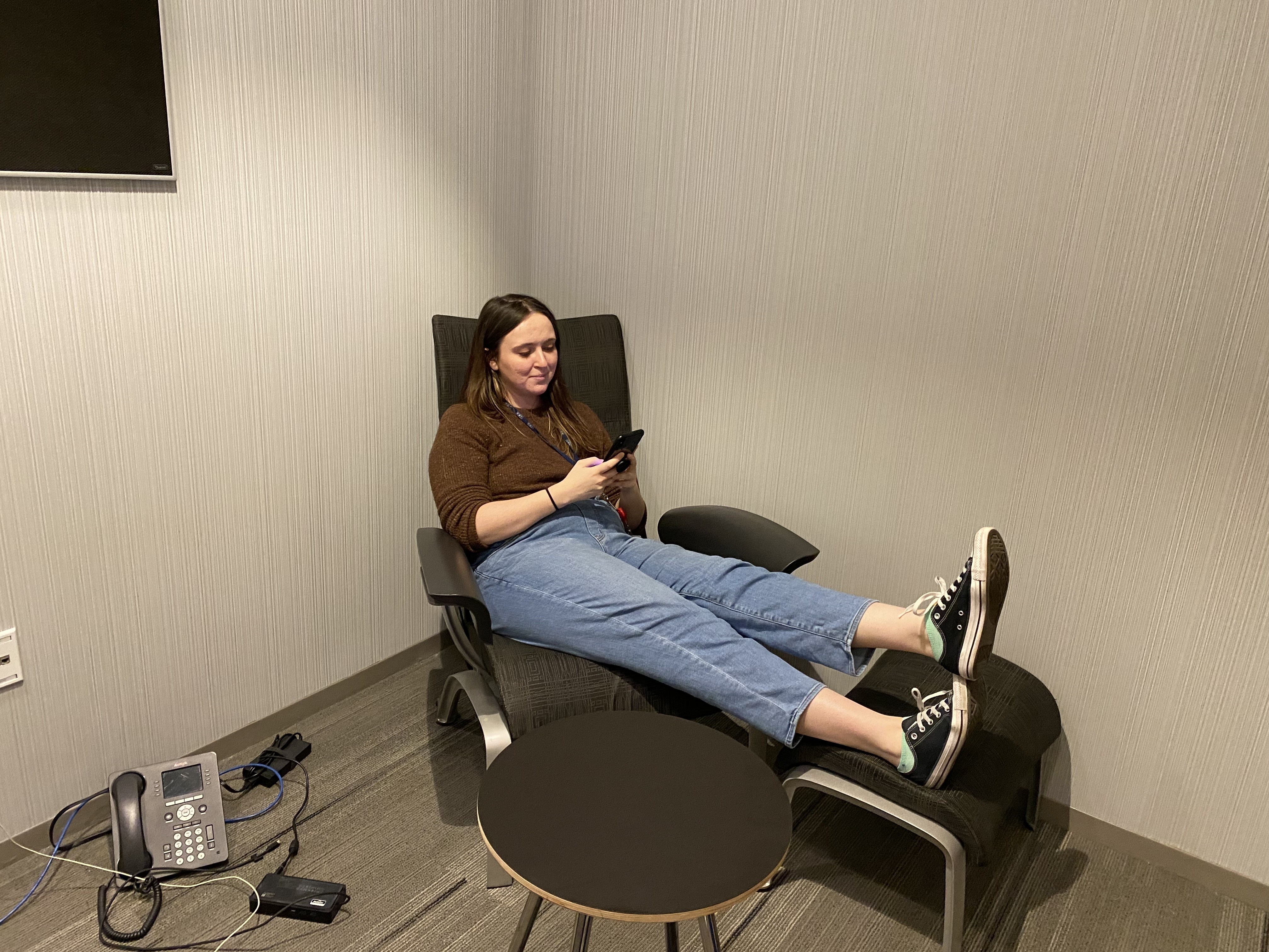 Kaity Kline relaxes in a quiet room.