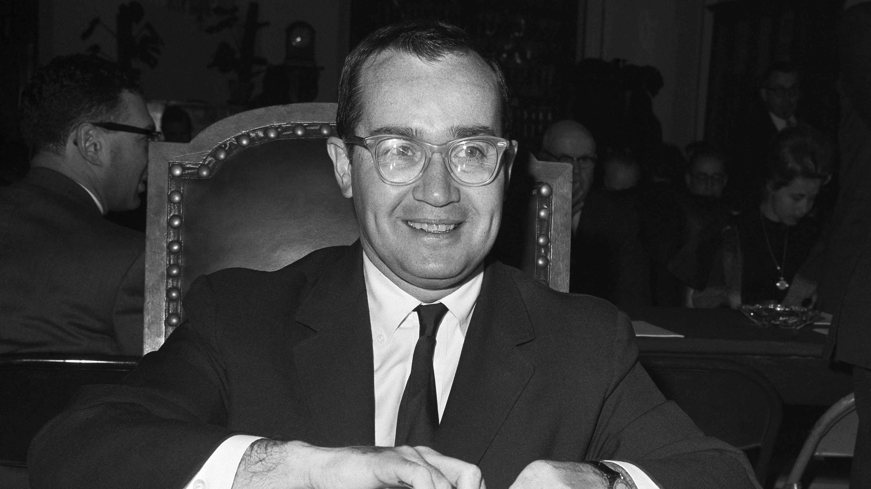 Newton Minow, as chairman of the Federal Communications Commission, appears before the House Antitrust Subcommittee which was probing newspaper competition, in 1963, in Washington, D.C. Minow died on Saturday.