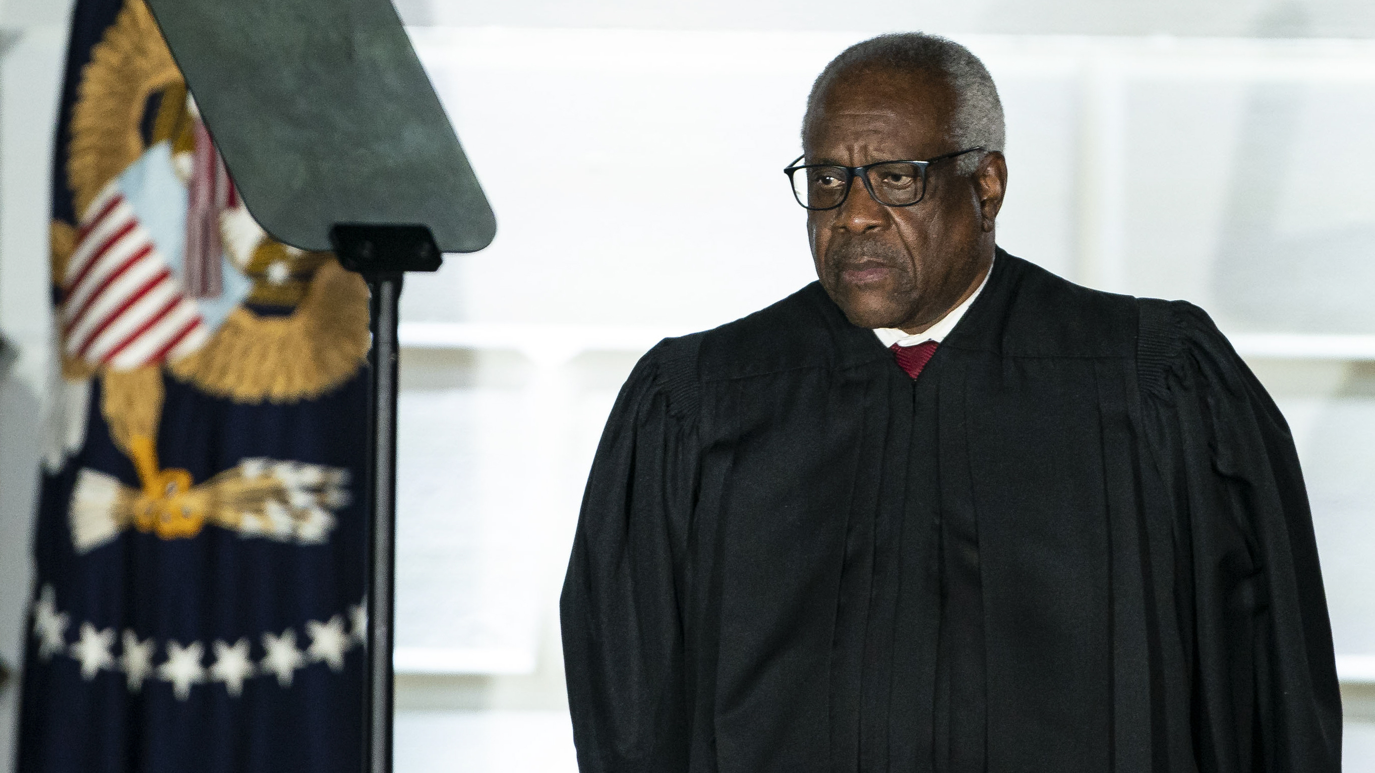 Supreme Court Justice Clarence Thomas listens during a ceremony on the South Lawn of the White House in 2020.