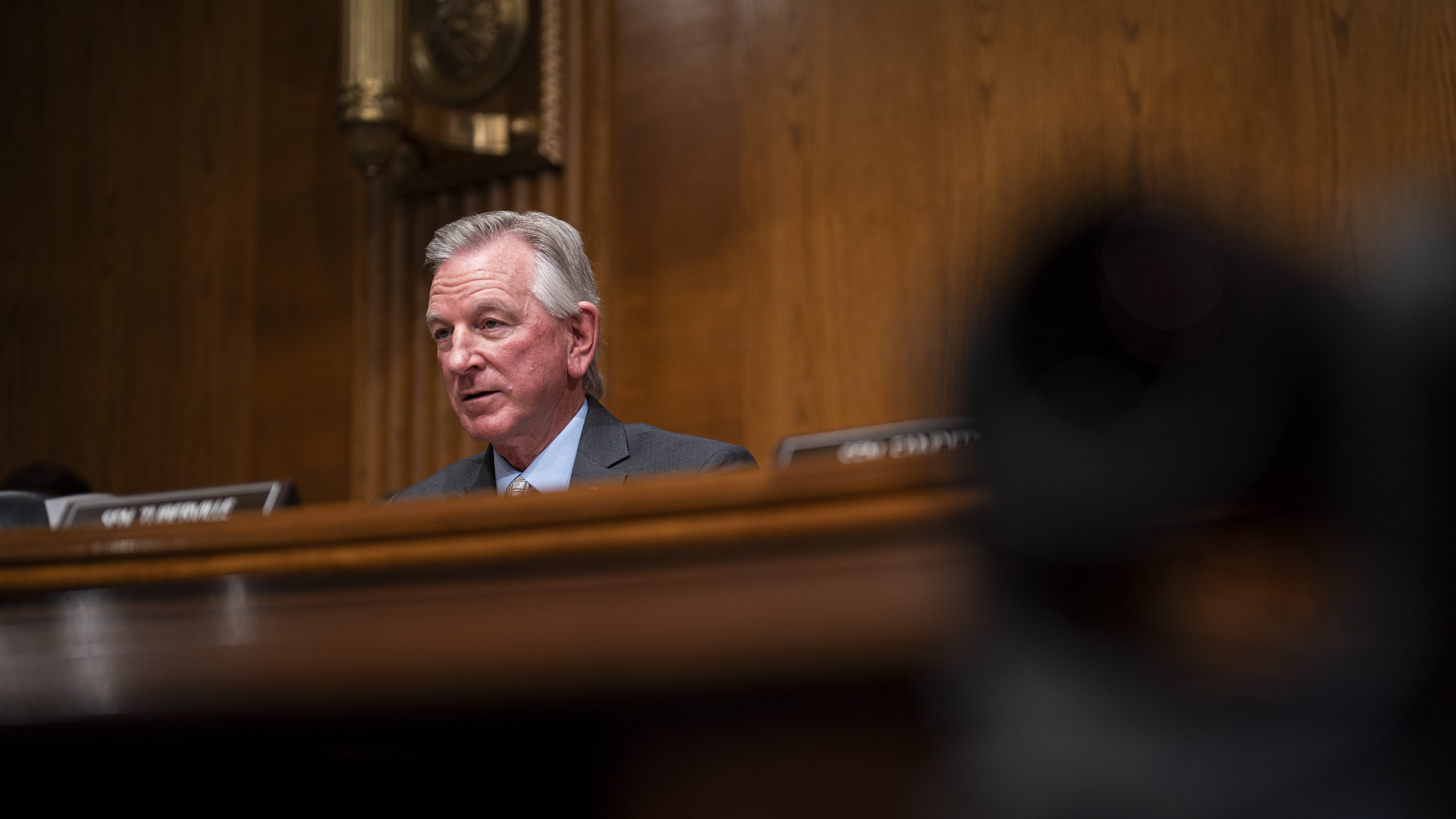 Sen. Tommy Tuberville, a Republican from Alabama, during a Senate Health, Education, Labor and Pensions Committee hearing on April 20.