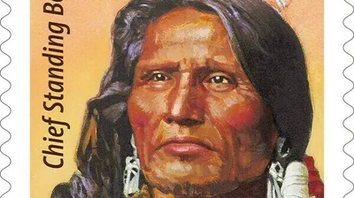 Chief Standing Bear, Native American civil rights icon, is honored on a postal stamp Chief Standing Bear, Native American civil rights icon, is honored on a postal stamp