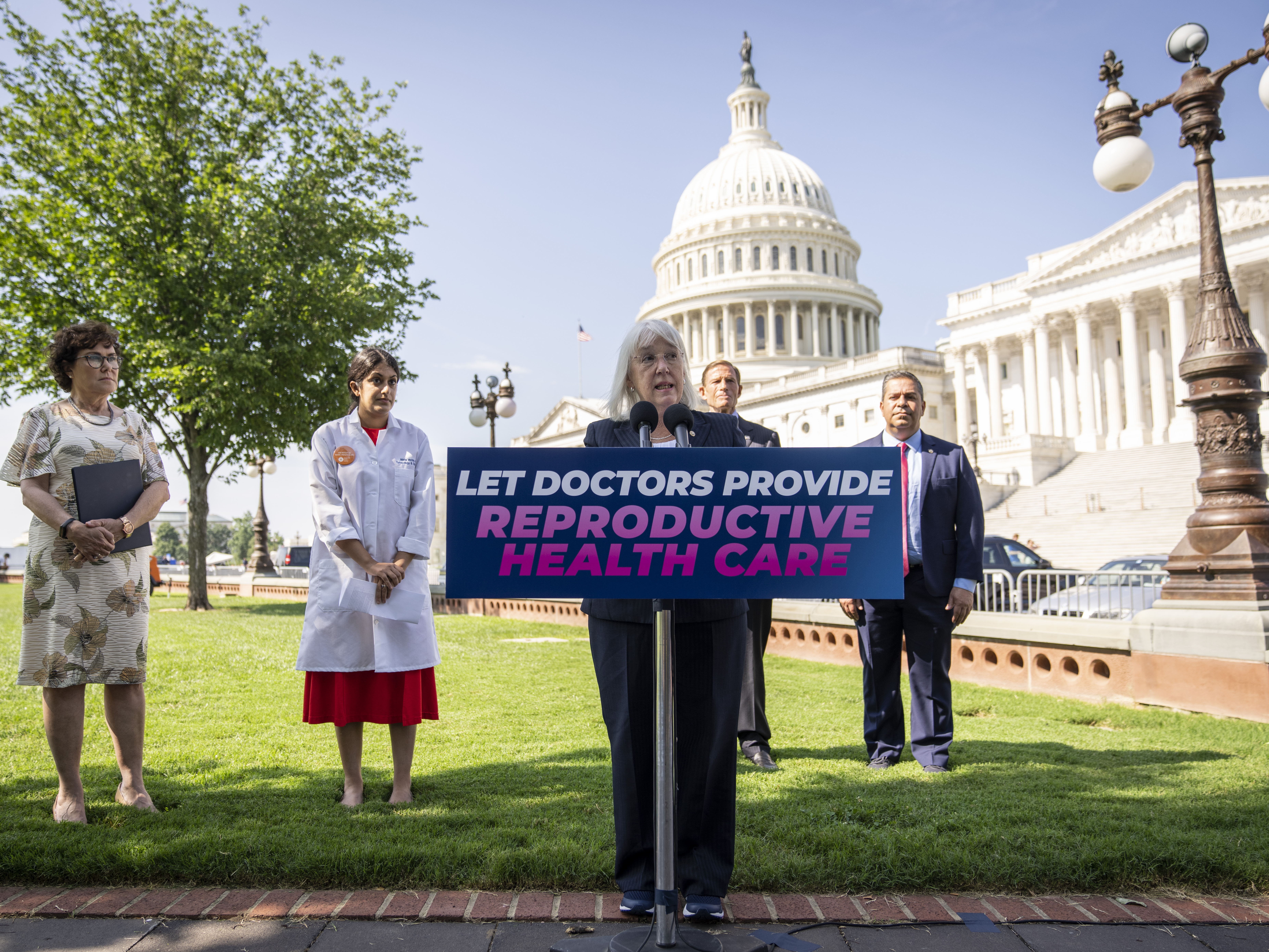 U.S. Sen. Patty Murray discusses efforts to protect reproductive rights during a news conference at the U.S. Capitol in August 2022. Murray has re-introduced legislation that would require health insurers to cover over-the-counter birth control if the FDA approves it. (Getty Images)