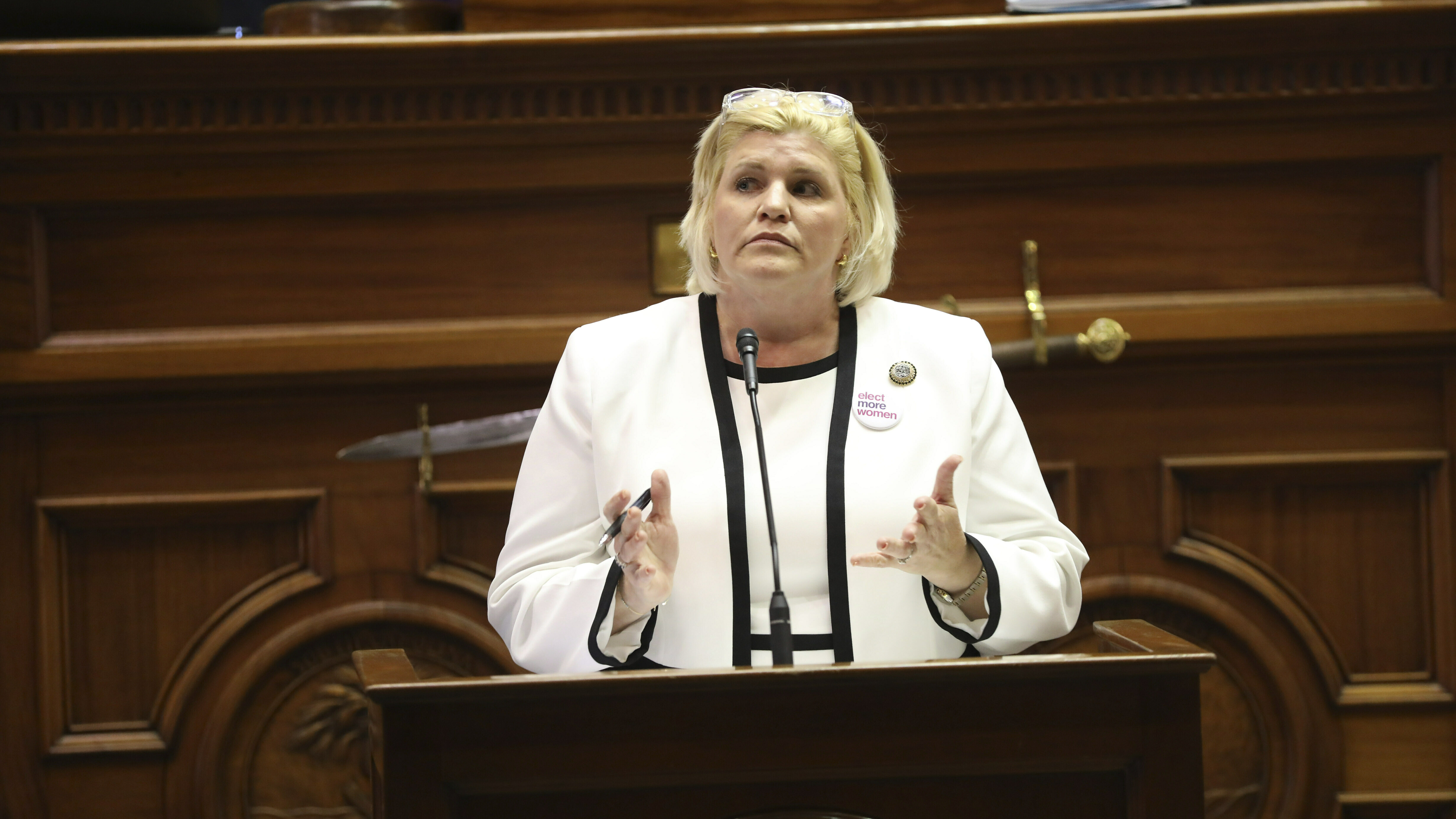 South Carolina Sen. Penry Gustafson, R-Camden, speaks during a Senate debate on whether to pass a stricter law on abortion, Tuesday, May 23, 2023, in Columbia, S.C.