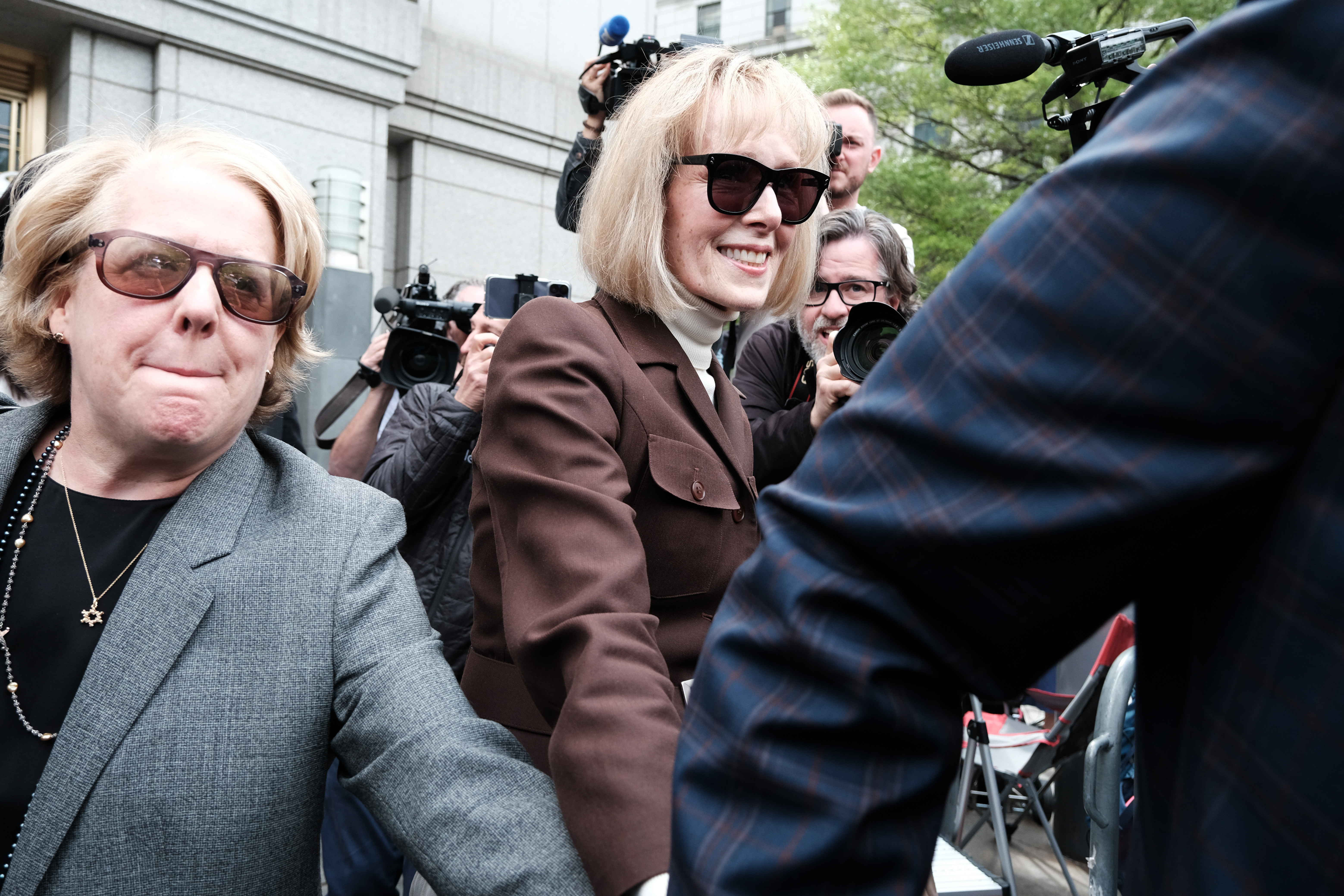 Writer E. Jean Carroll leaves a Manhattan courthouse earlier this month after a jury found former President Donald Trump liable for sexually abusing her in a Manhattan department store in the 1990s. (Getty Images)