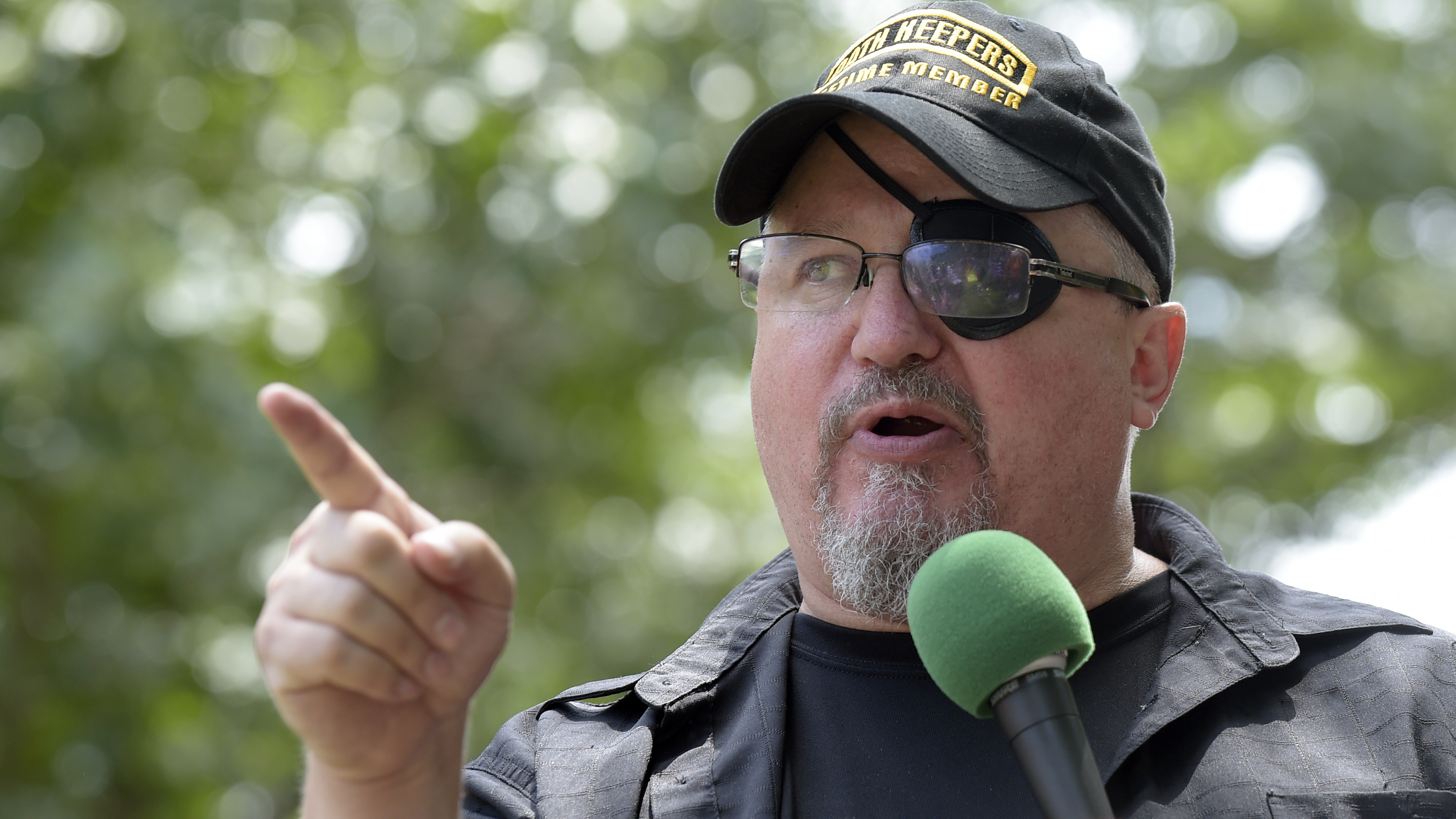 Stewart Rhodes, founder of the citizen militia group known as the Oath Keepers, speaks during a rally outside the White House on June 25, 2017.