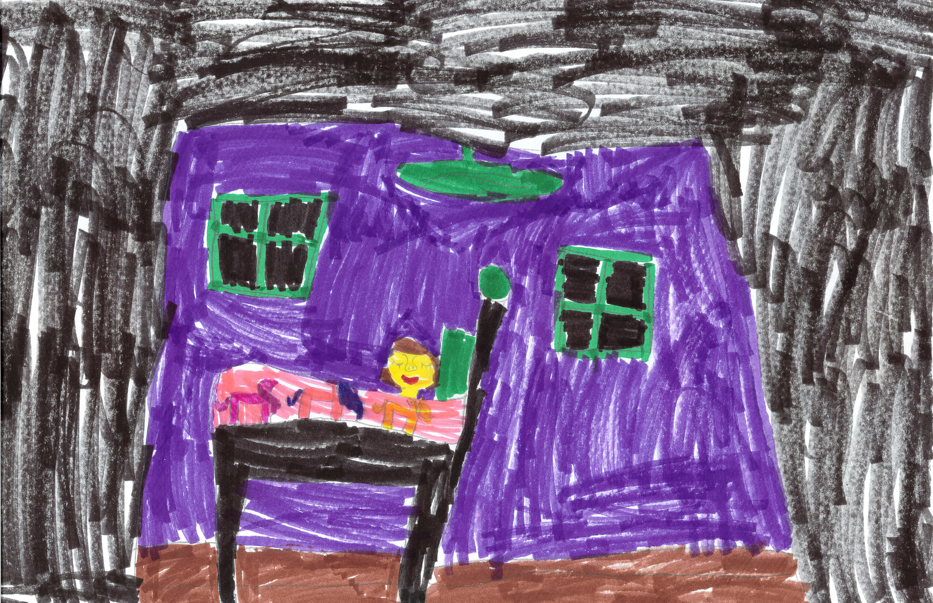 The reporter's kids, Sasha and Noa, both love falling asleep to lullabies. This is a sleeping self-portrait by Sasha, age 4. With great attention to detail, she has drawn the unicorns on her comforter. (Sasha Ladly)