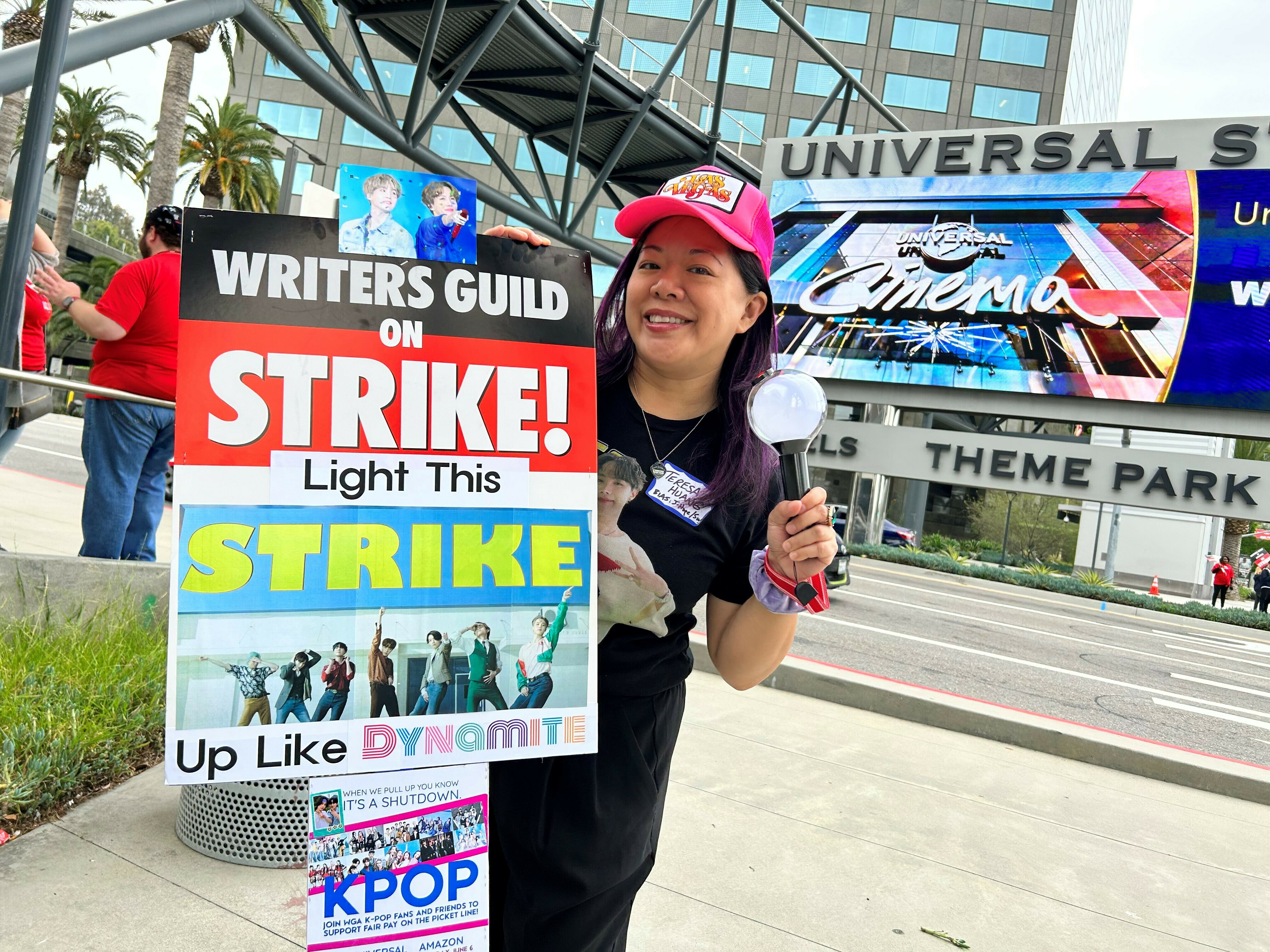 Teresa Huang is a member of the WGA and SAG-AFTRA. She organized a special K-pop day at the picket line outside Universal Studios this week. (NPR)
