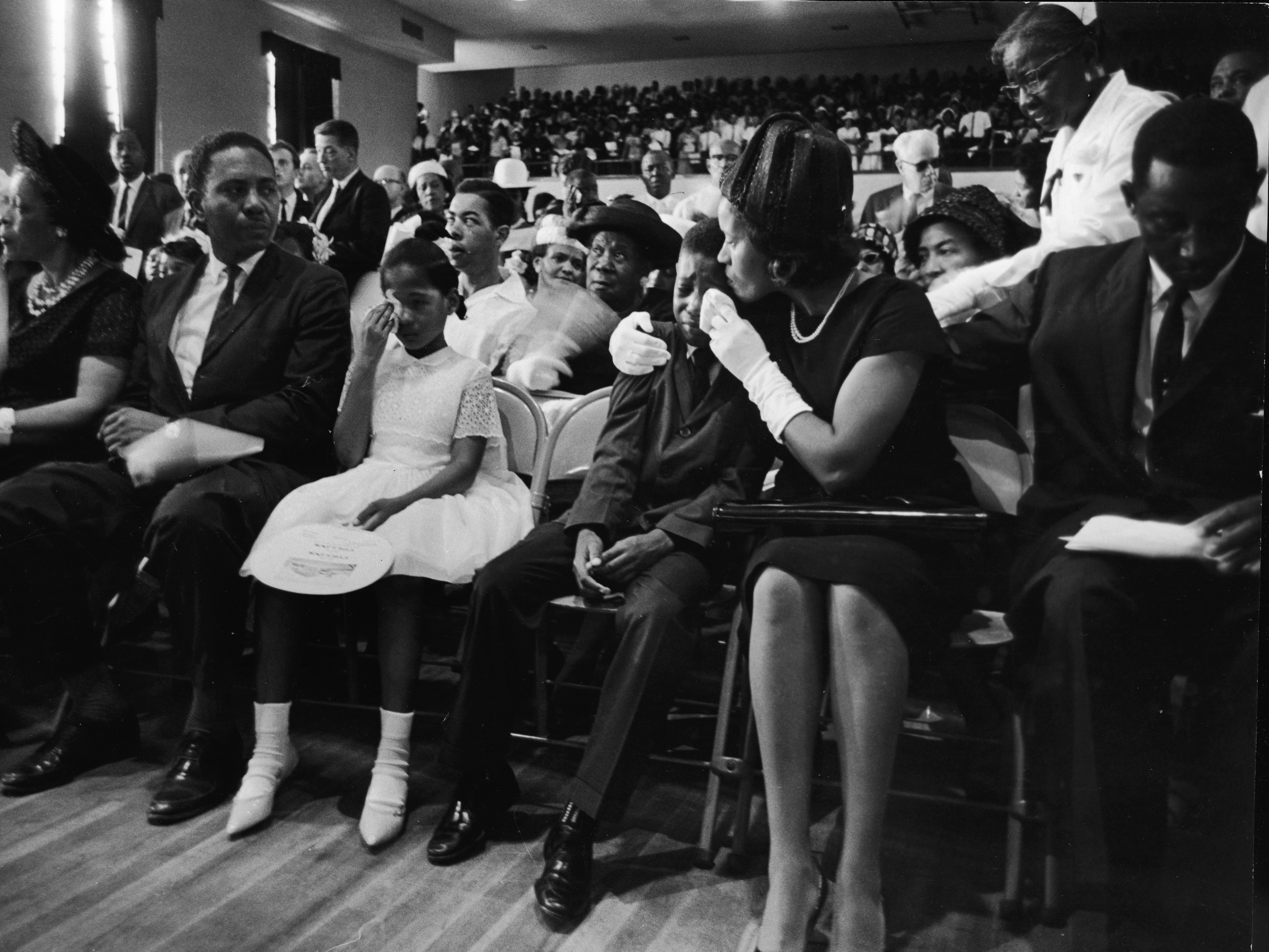 60 years ago, Medgar Evers became a martyr of the Civil Rights Movement 2 At the funeral for Medgar Evers, his wife, Myrlie Evers (second right), comforts their son, Darryl Kenyatta Evers, while daughter Reena Denise Evers (center, in white dress) wipes her own tears in Jackson, Miss., on June 18, 1963.