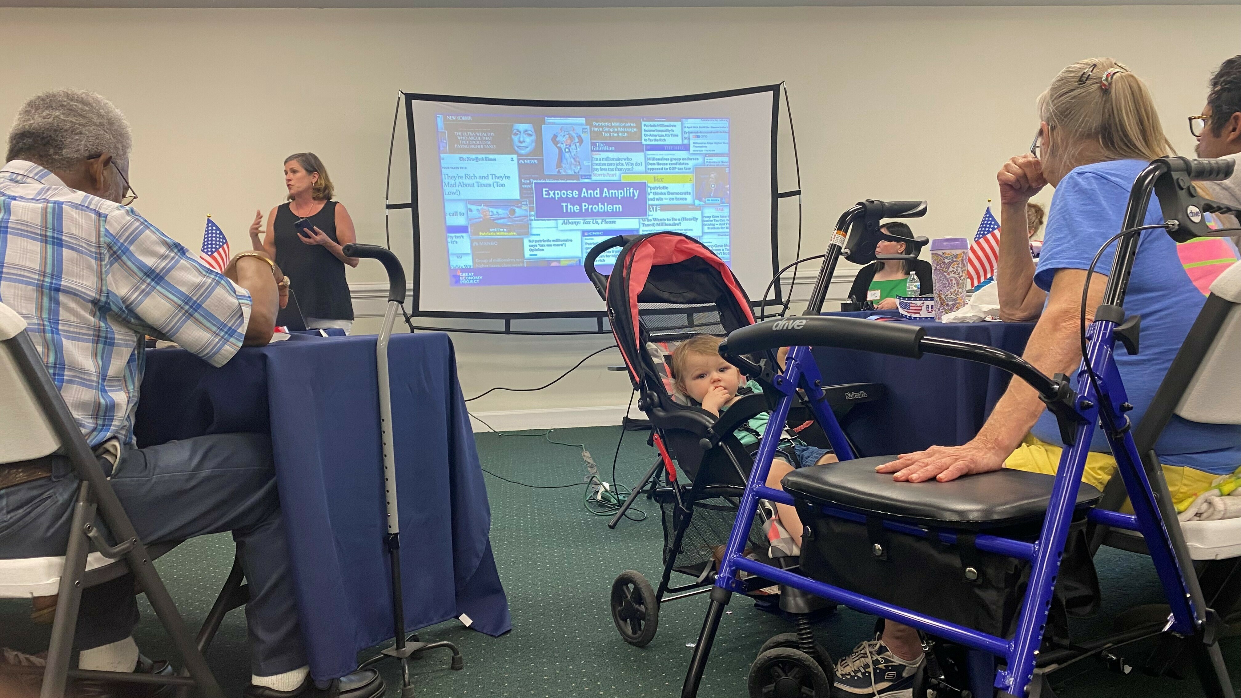Erica Payne, founder of Patriotic Millionaires, offers a crash course on economic inequality to residents of Whiteville, N.C. The group wants working-class voters to lobby Congress on raising the minimum wage and taxing the rich. (NPR)