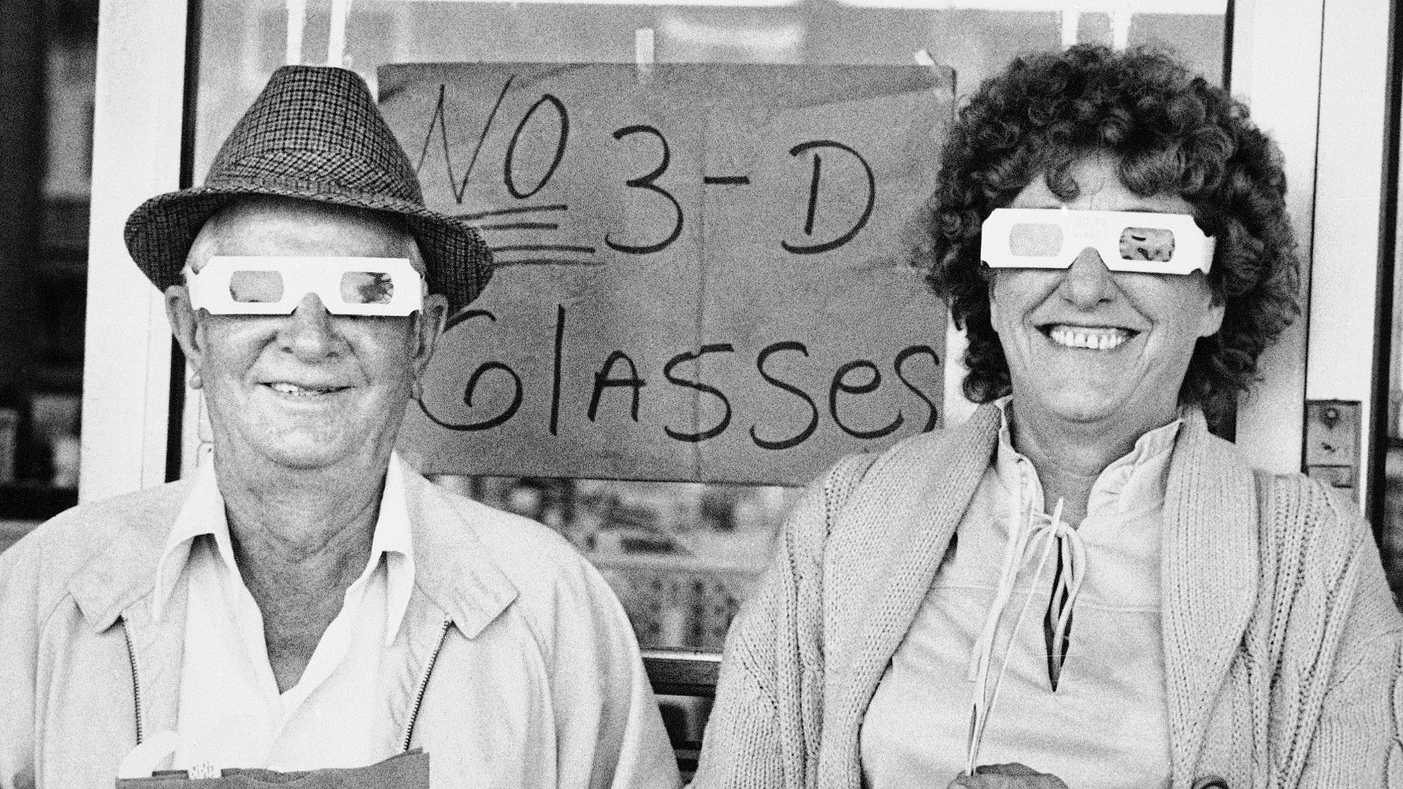 Two New Orleans-area residents wear 3D glasses for a Revenge of the Creature screening in February 1982.