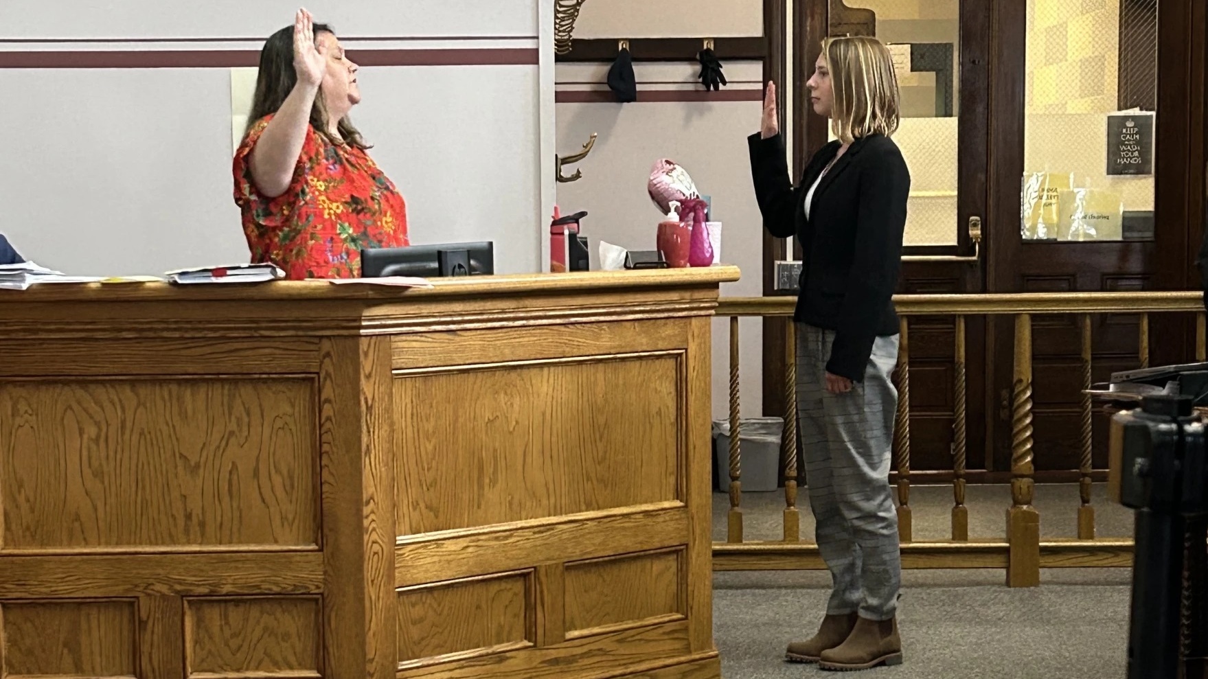 Eva Lighthiser, 17, is sworn in to take the stand last week during the first day of a youth-led legal challenge of Montana