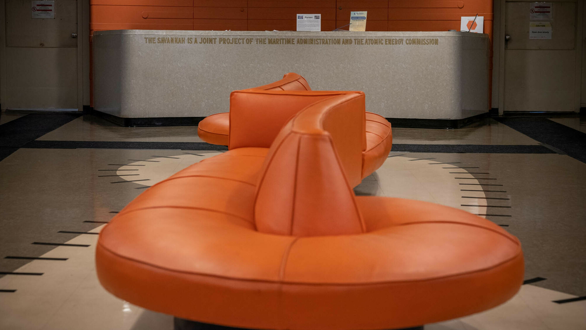 The interior of the Savannah remains a time capsule of the mid-century era in which it operated. The main lobby of the cruise ship welcomed paying passengers from 1962 to 1965.