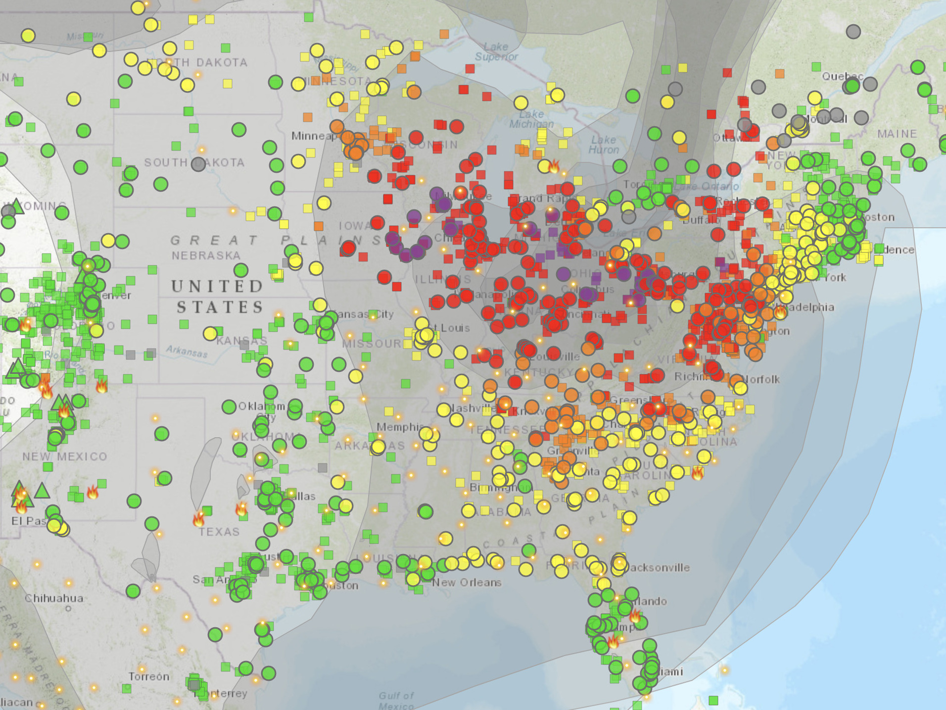 A big swath of the U.S. is under red and purple air quality alerts from Canada's smoke