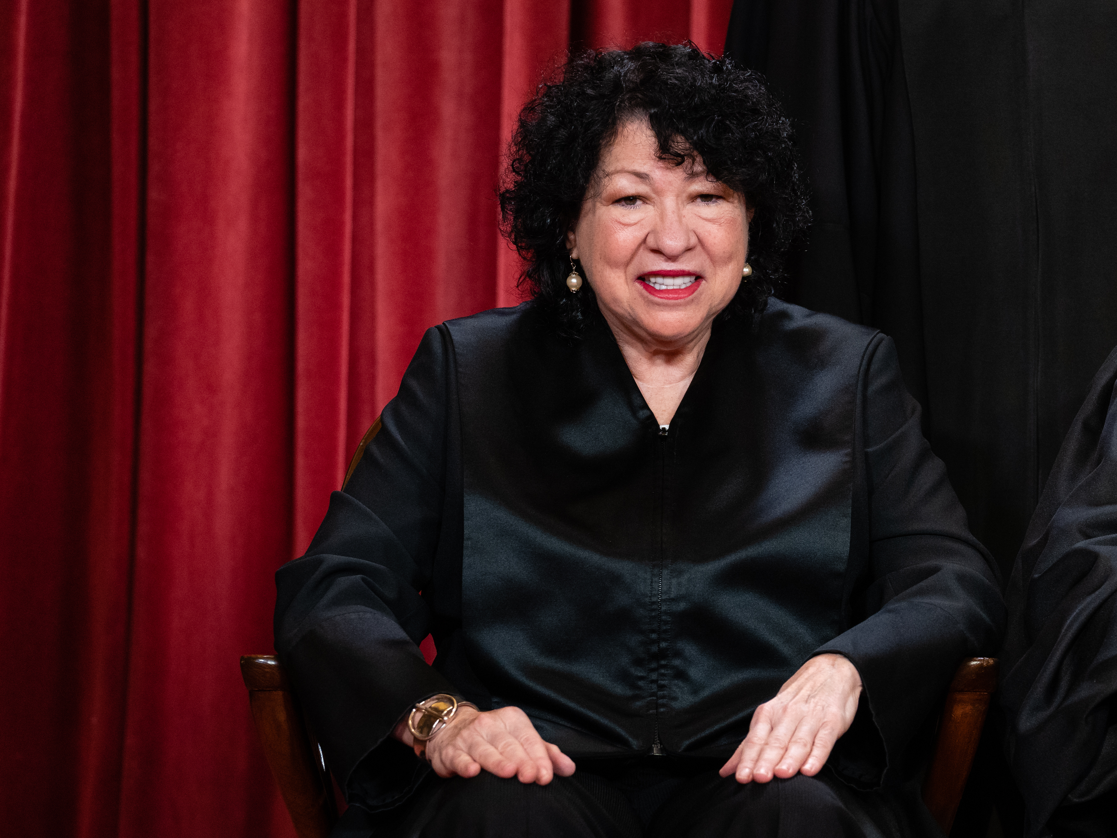 Justice Sonia Sotomayor during the formal group photograph at the Supreme Court on Oct. 7, 2022. (Bloomberg via Getty Images)