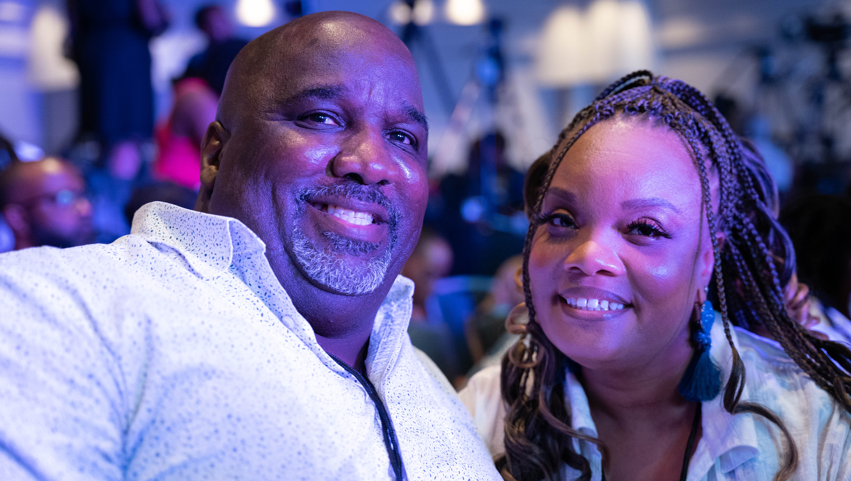 Essence Fest attendees await a panel featuring Vice President Kamala Harris in New Orleans, LA on June 30, 2023.