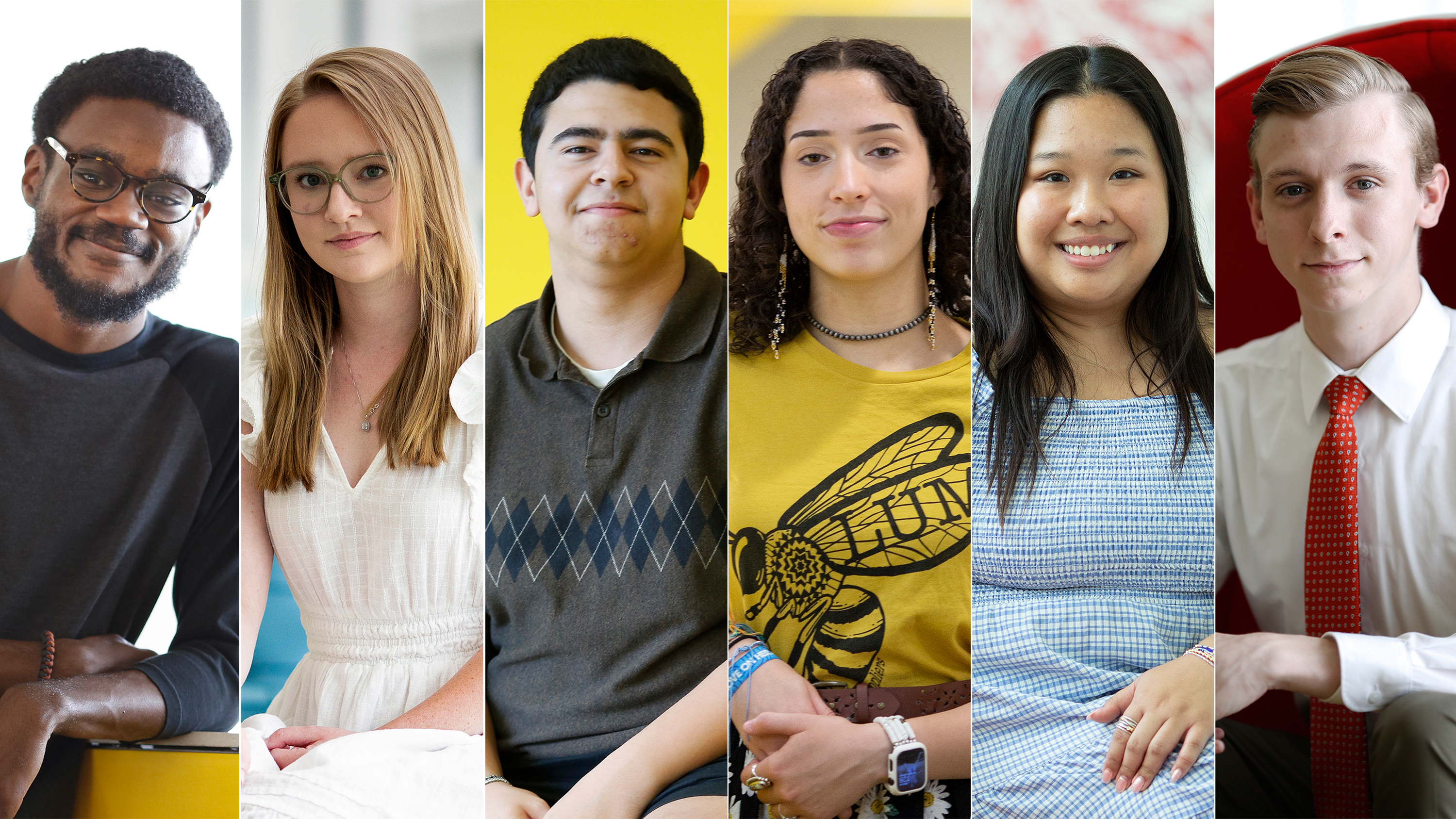 <strong>Left to right:</strong> Larry McCallum, <strong></strong>Reagan Bunch, AJ Jacobs, Trinity Locklear, Kayla Tran, Bryson Hyman (Eamon Queeney for NPR)