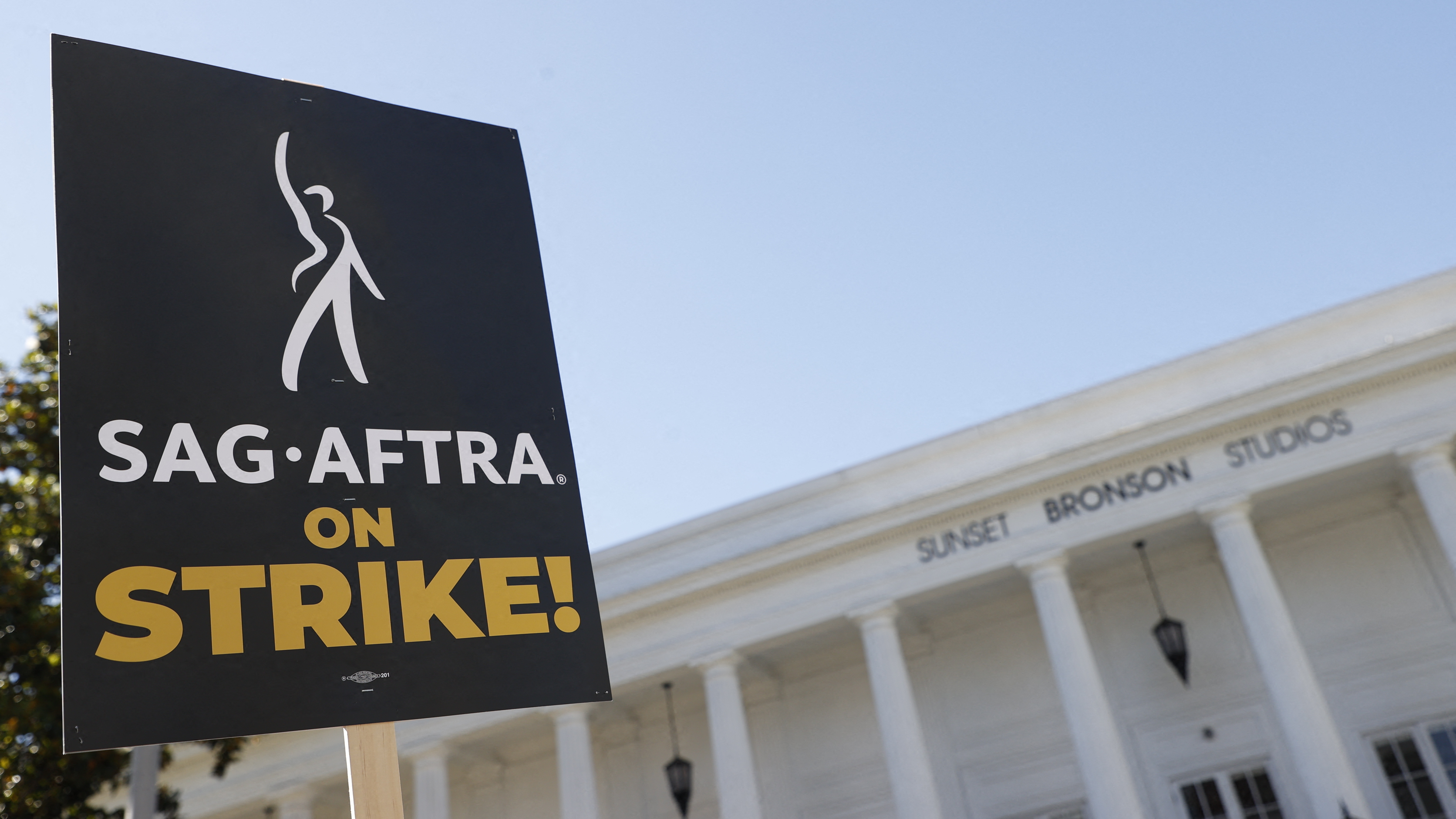 Members of the Screen Actors Guild picketing outside of Netflix in Los Angeles. (AFP via Getty Images)