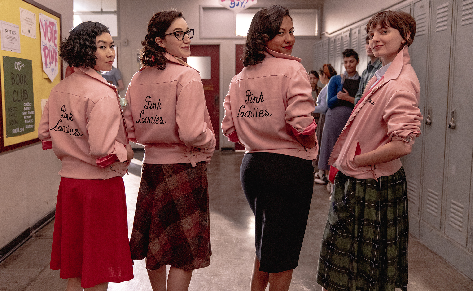 <em>Grease: Rise of the Pink Ladies</em> was recently nominated for two Emmys but it was canceled after one season and has been removed from Paramount+. Above, Tricia Fukuhara as Nancy Nakagawa, left, Marisa Davila as Jane Facciano, Cheyenne Wells as Olivia Valdovinos and Ari Notartomaso as Cynthia Zdunowski<em>.</em> (Paramount)