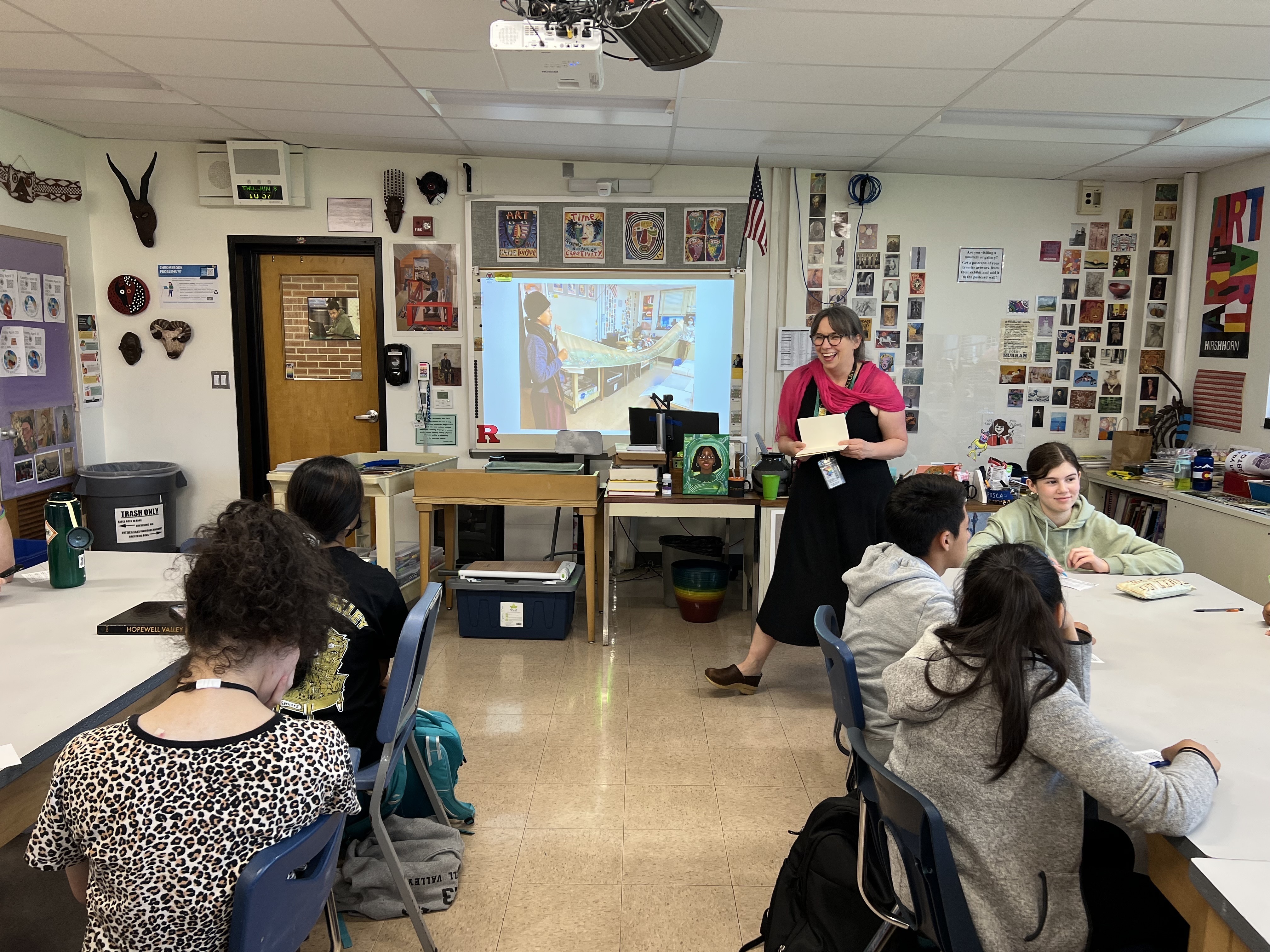 Veteran art teacher Carolyn McGrath incorporates climate change into her art classes at Hopewell Valley Central High School in Pennington, N.J. by encouraging her students to think of art as a tool. (Seyma Bayram/NPR)