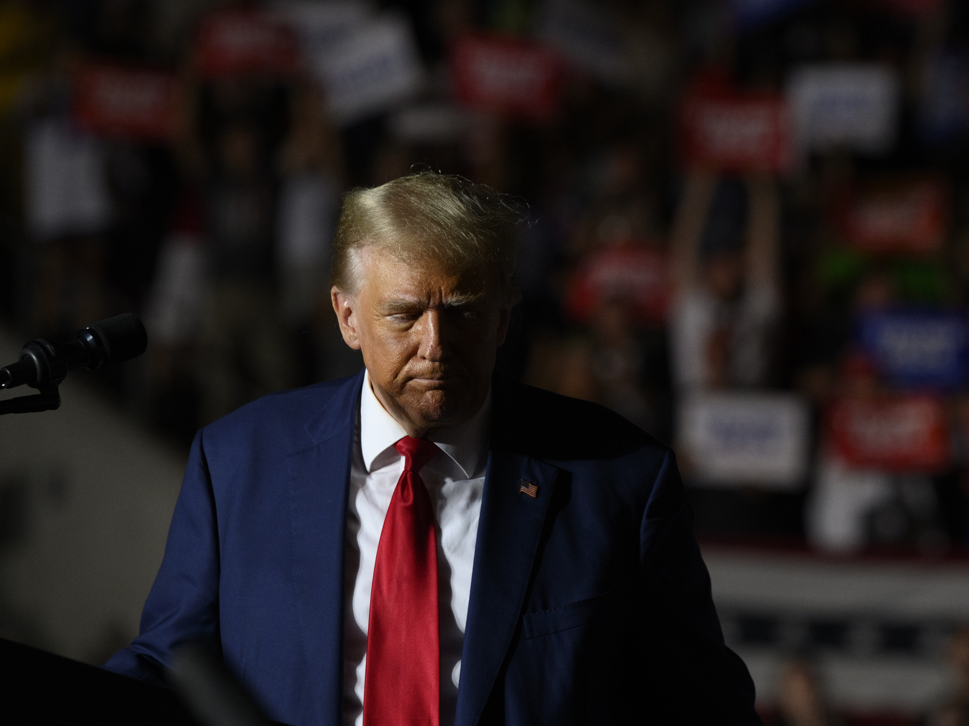 Former President Donald Trump speaks to supporters during a political rally while campaigning for the GOP nomination in Erie, Pa., in July. (Getty Images)