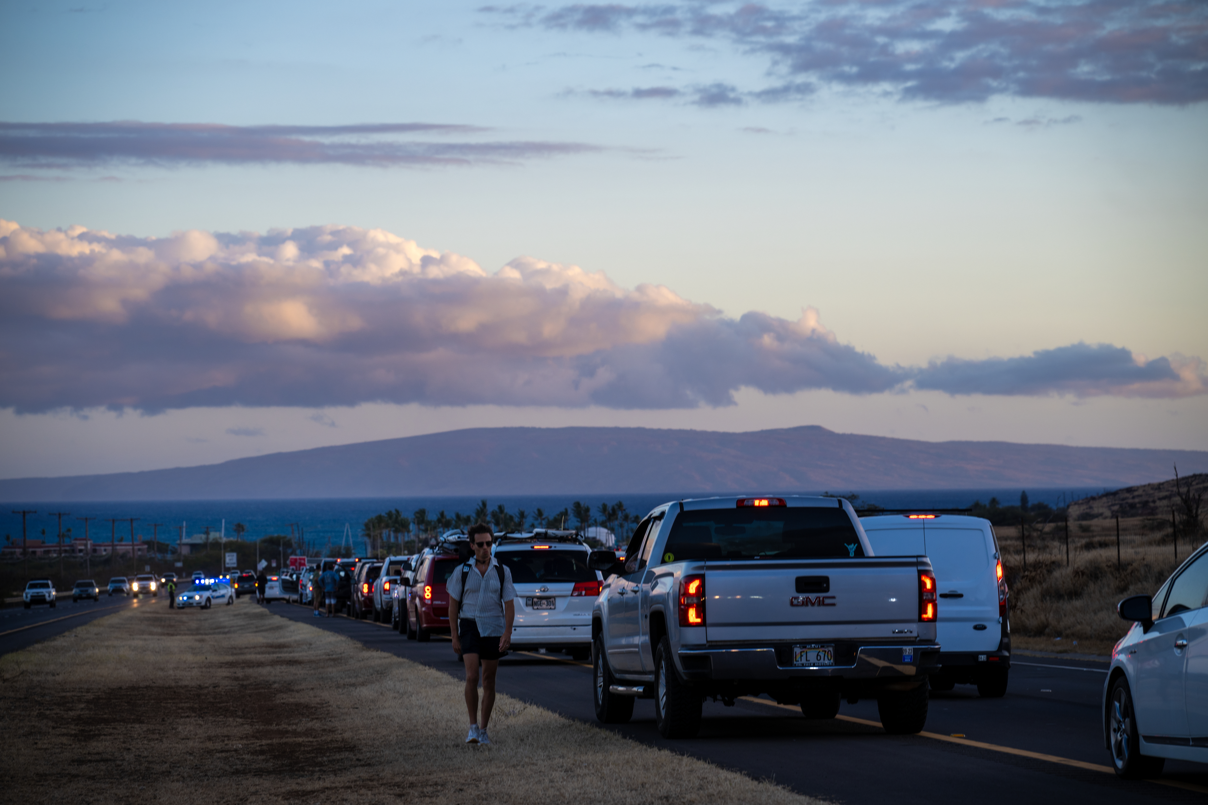 Traffic backs up outside Lahaina.