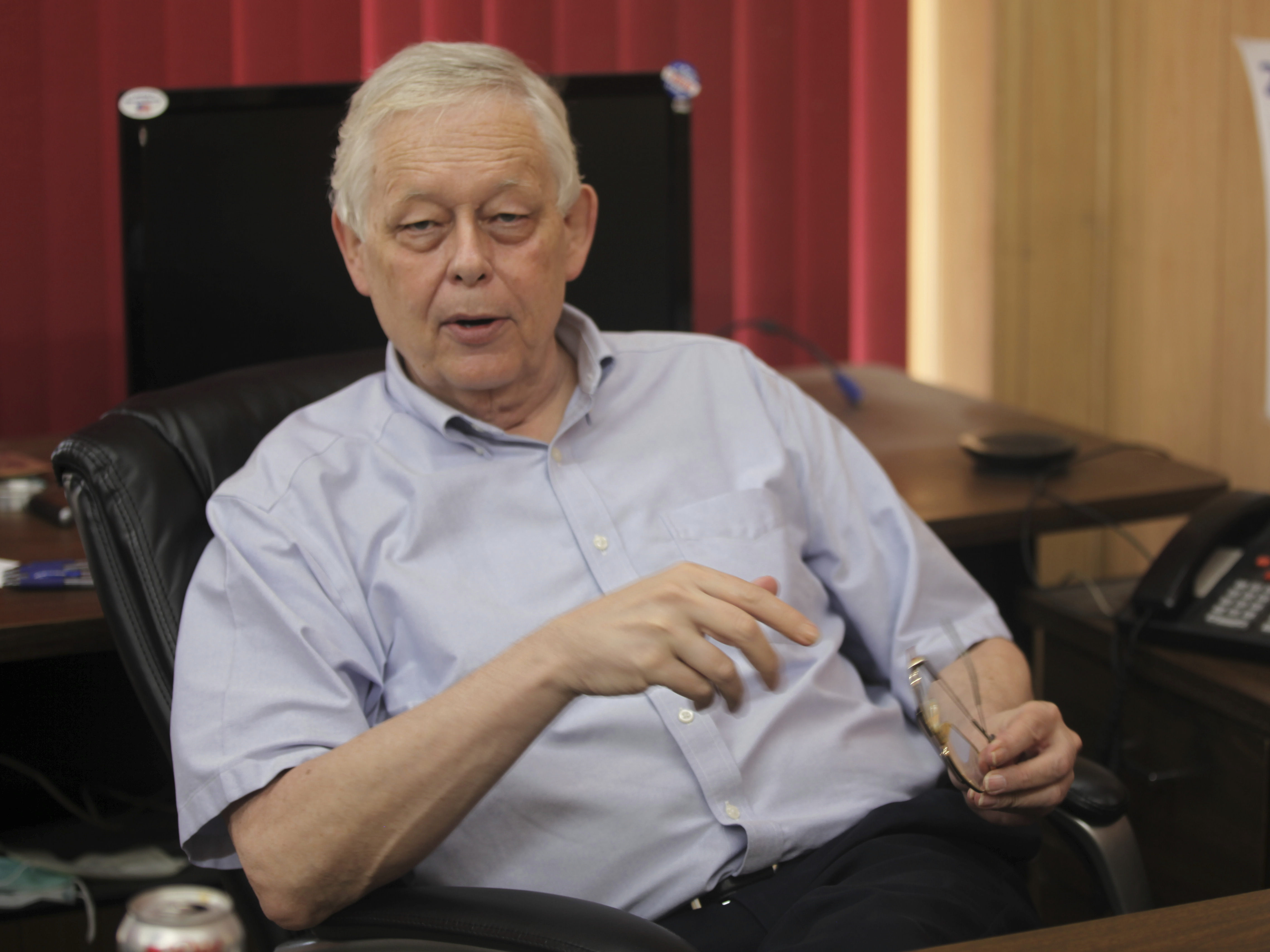 Eric Meyer, the publisher of the Marion County Record, is pictured on Sunday in Marion, Kan. Law enforcement officers seized the paper's computers and cellphones.