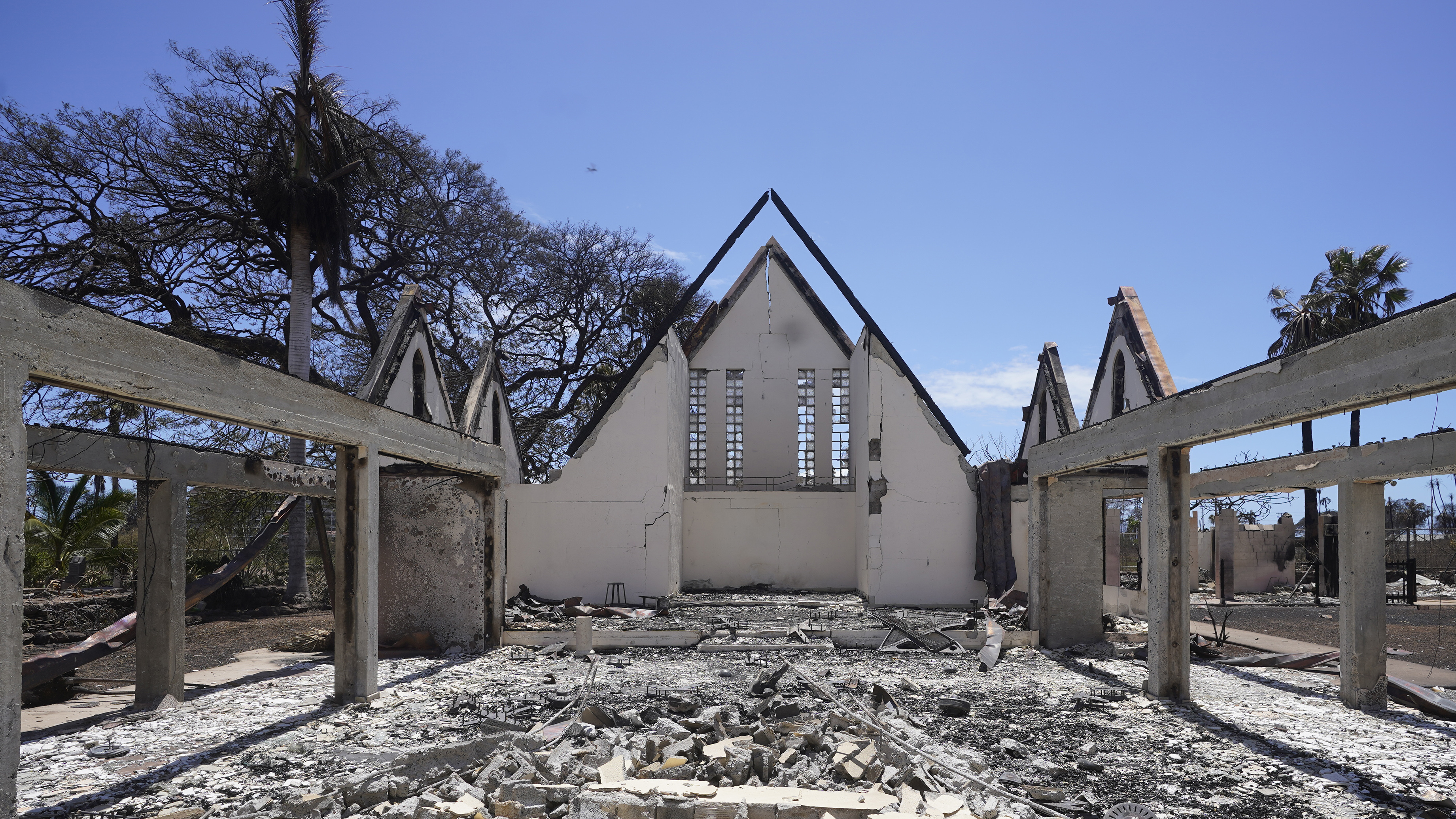 The destroyed Waiola Church is shown following wildfire, Friday, Aug. 11, 2023, in Lahaina.