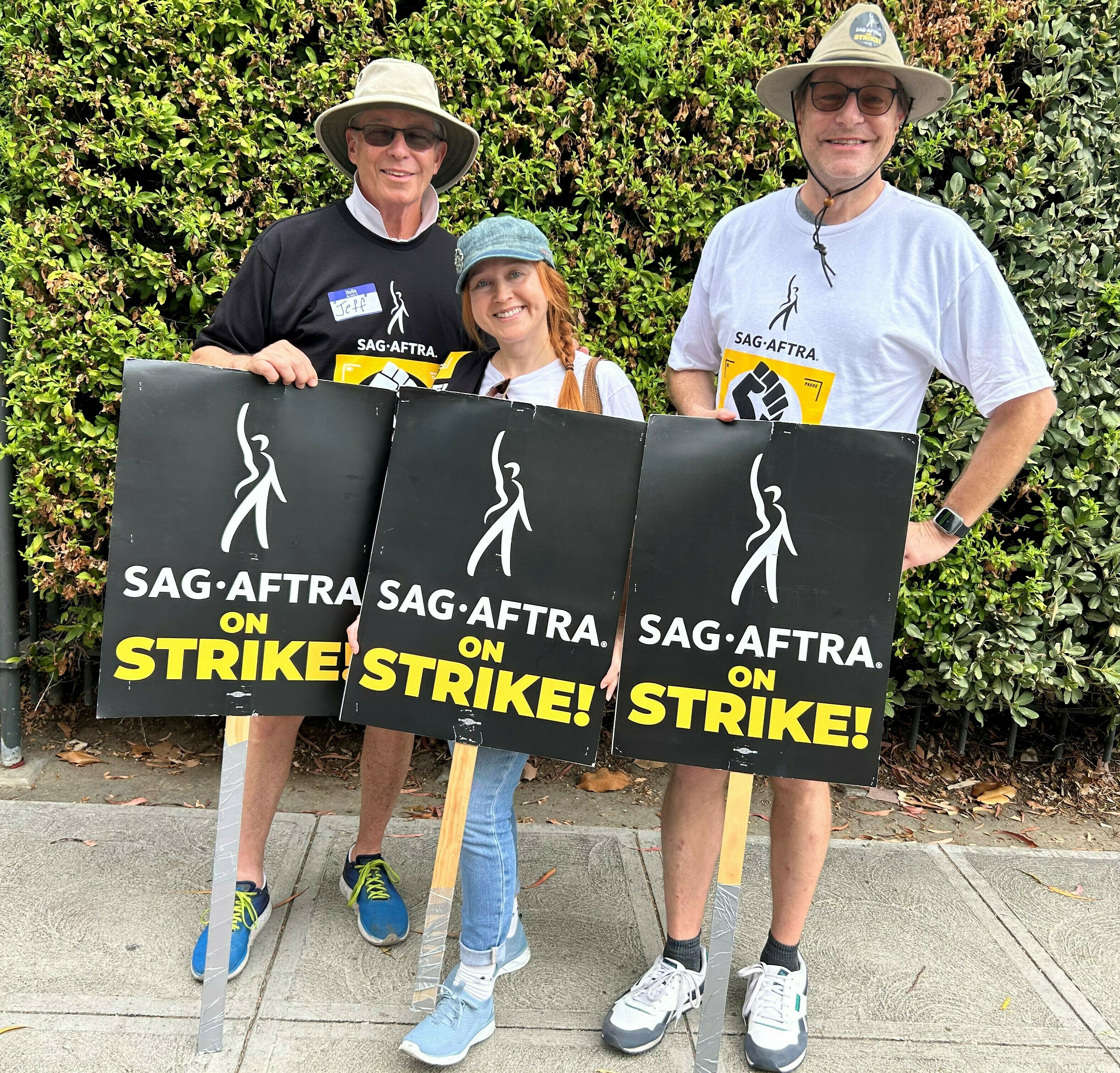 Actors Jeff Kaye, Lana Gautier and Ron Palmer on the picket line outside of Disney Studios in Burbank.